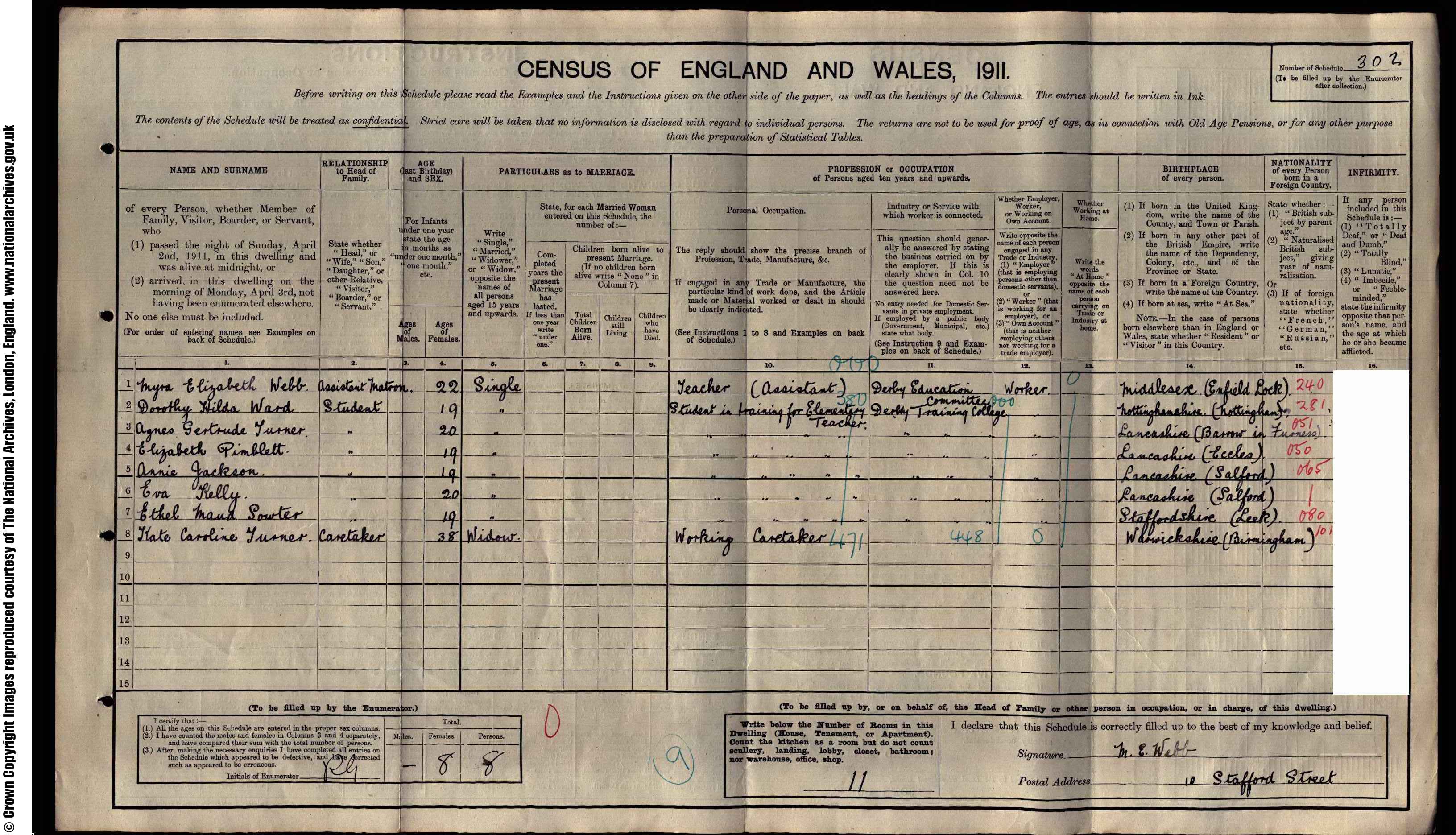 1911: 10  Stafford Street Derby, Derbyshire