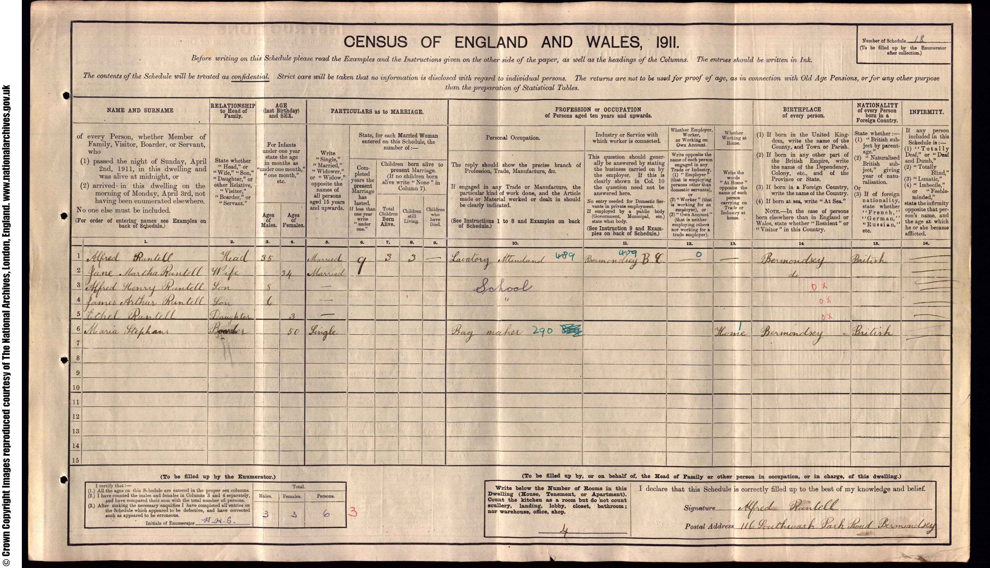 1911: 116  Southwark Park Road Bermondsey S E, London