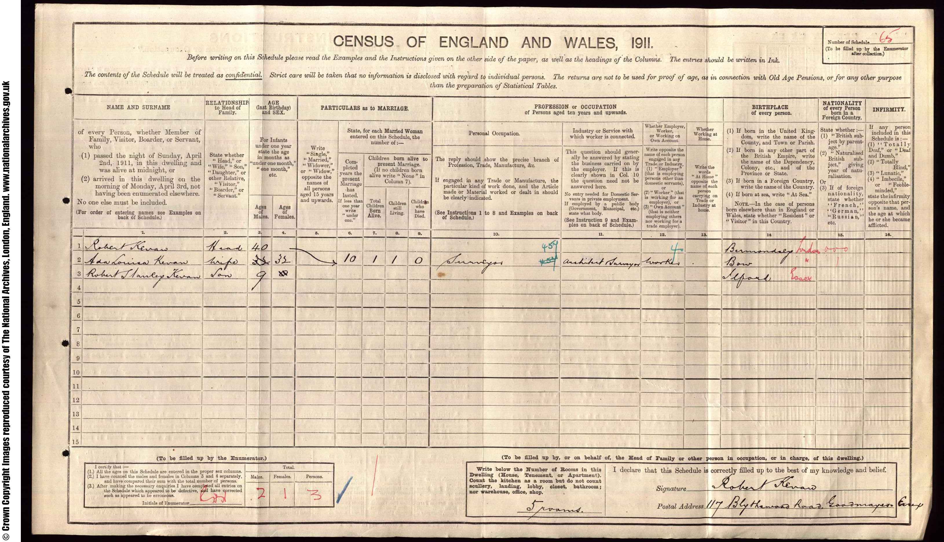 1911: 117, Blythswood Road, Goodmayes, Ilford, Essex