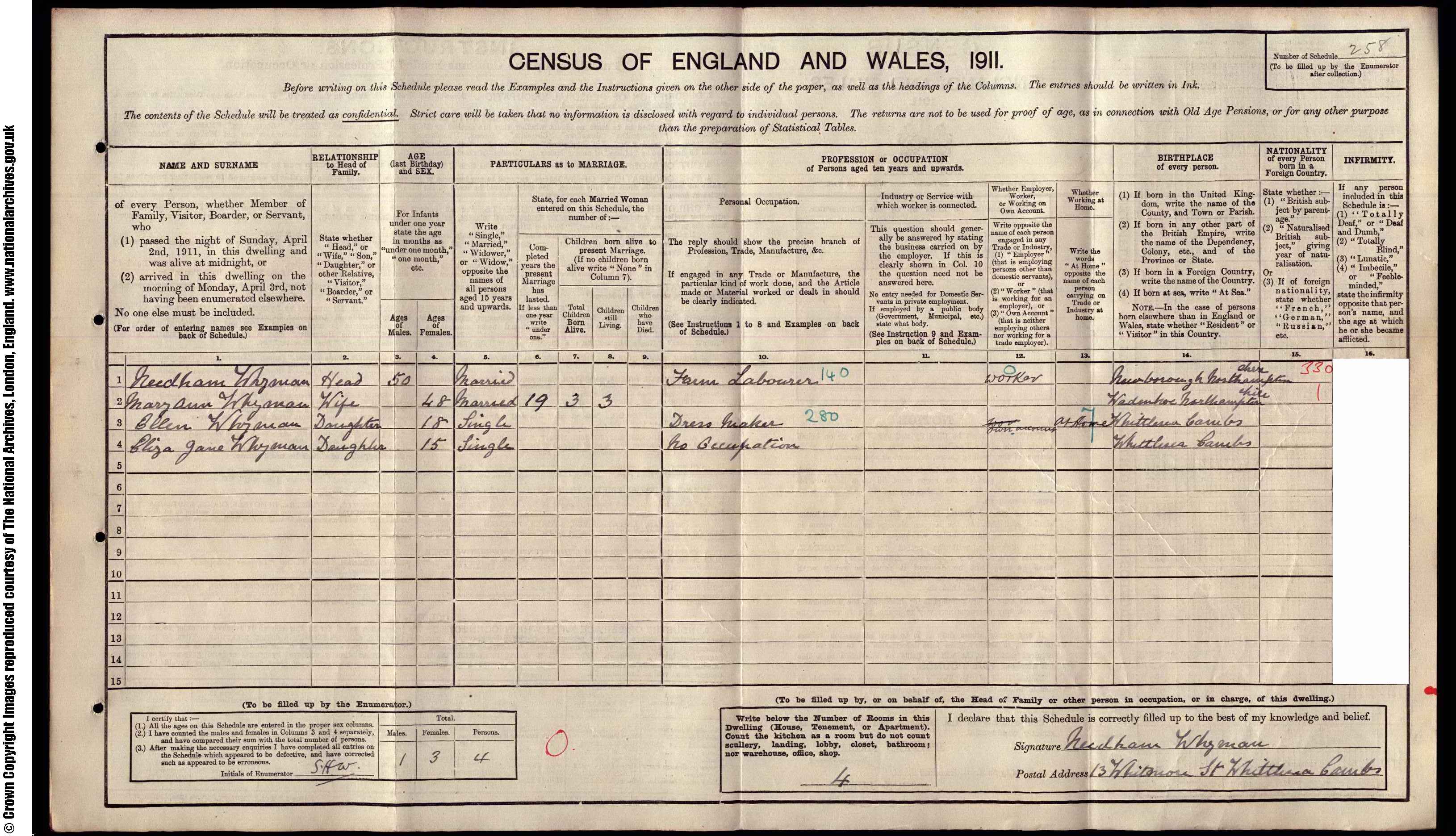 1911: 13  Whitmore St Whittlesey Peterborough, Cambridgeshire