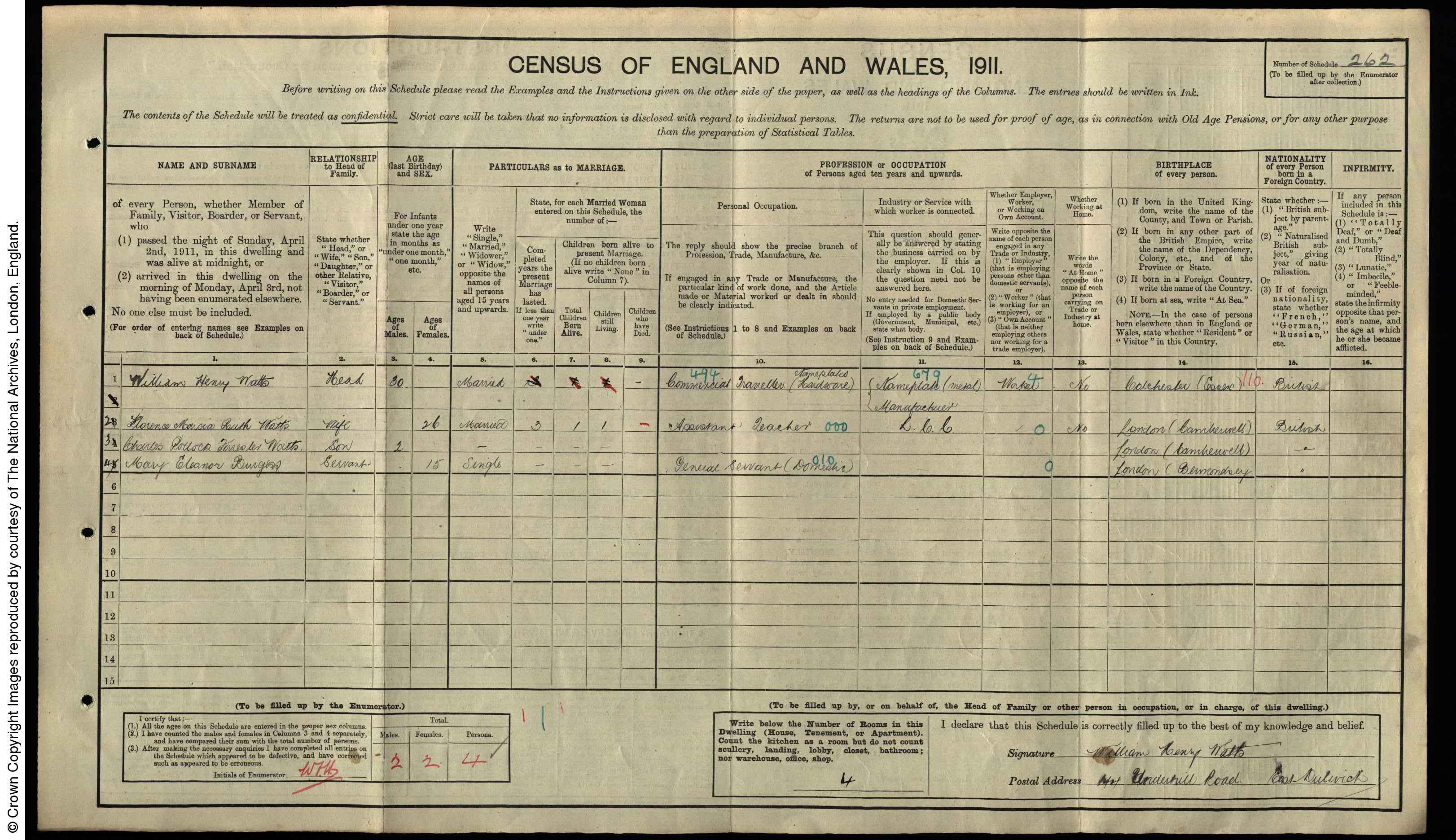 1911: 144 Underhill Road East Dulwich S E, London