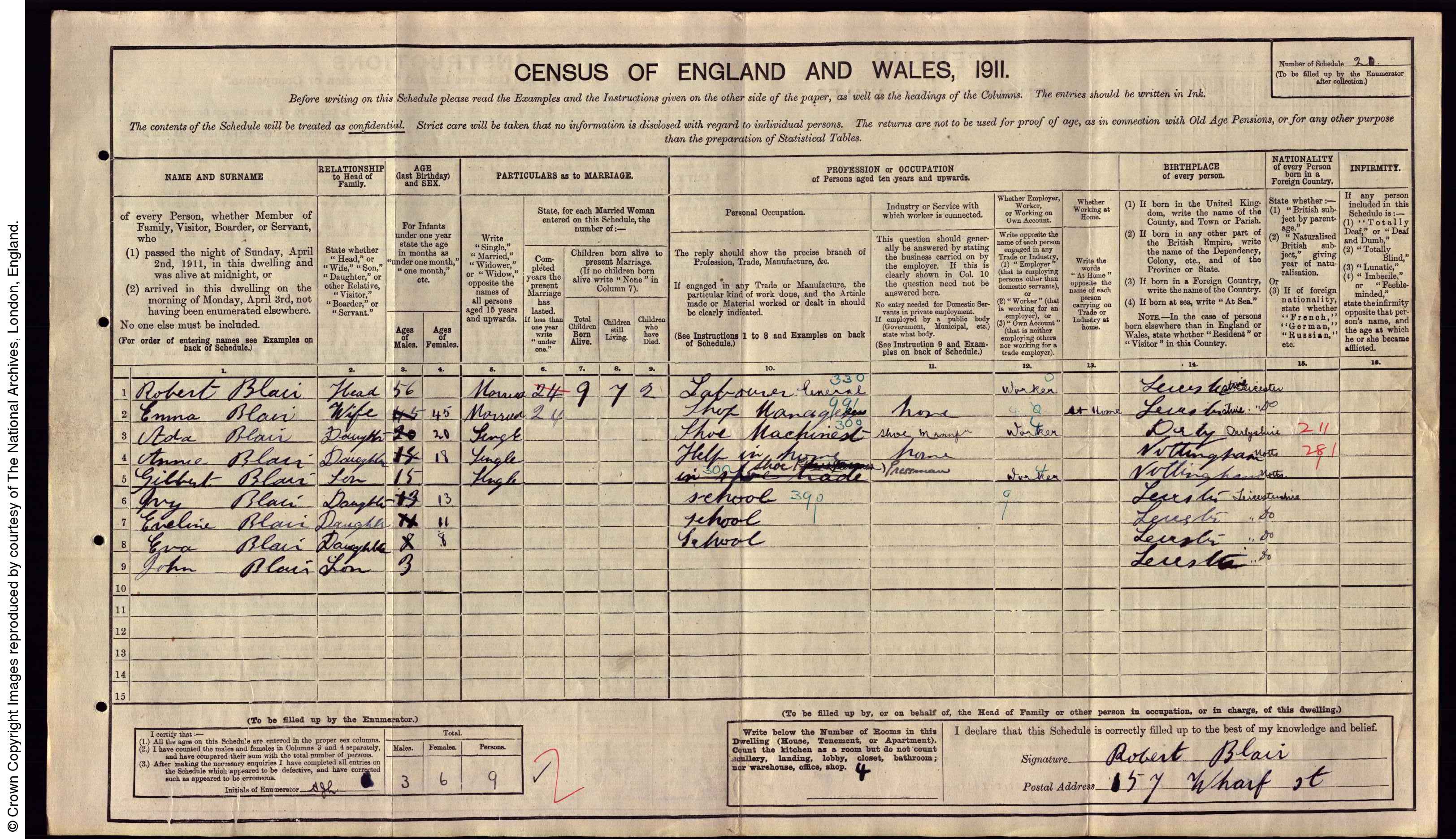 1911: 157 Wharf St, Leicester, Leicestershire