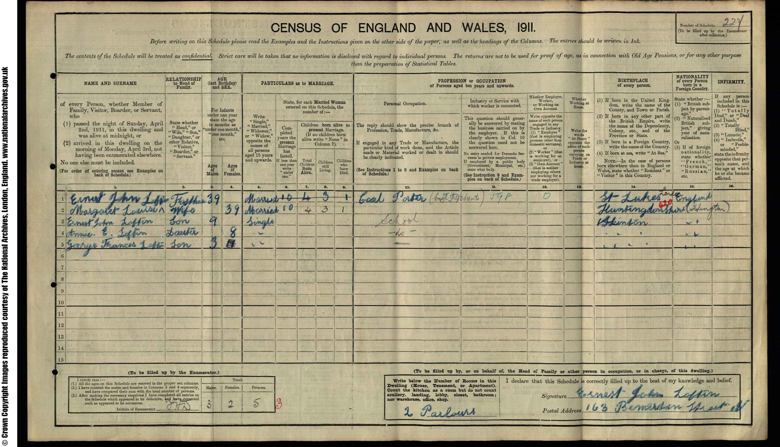 1911: 163  Bemerton St, Barnsbury N, London