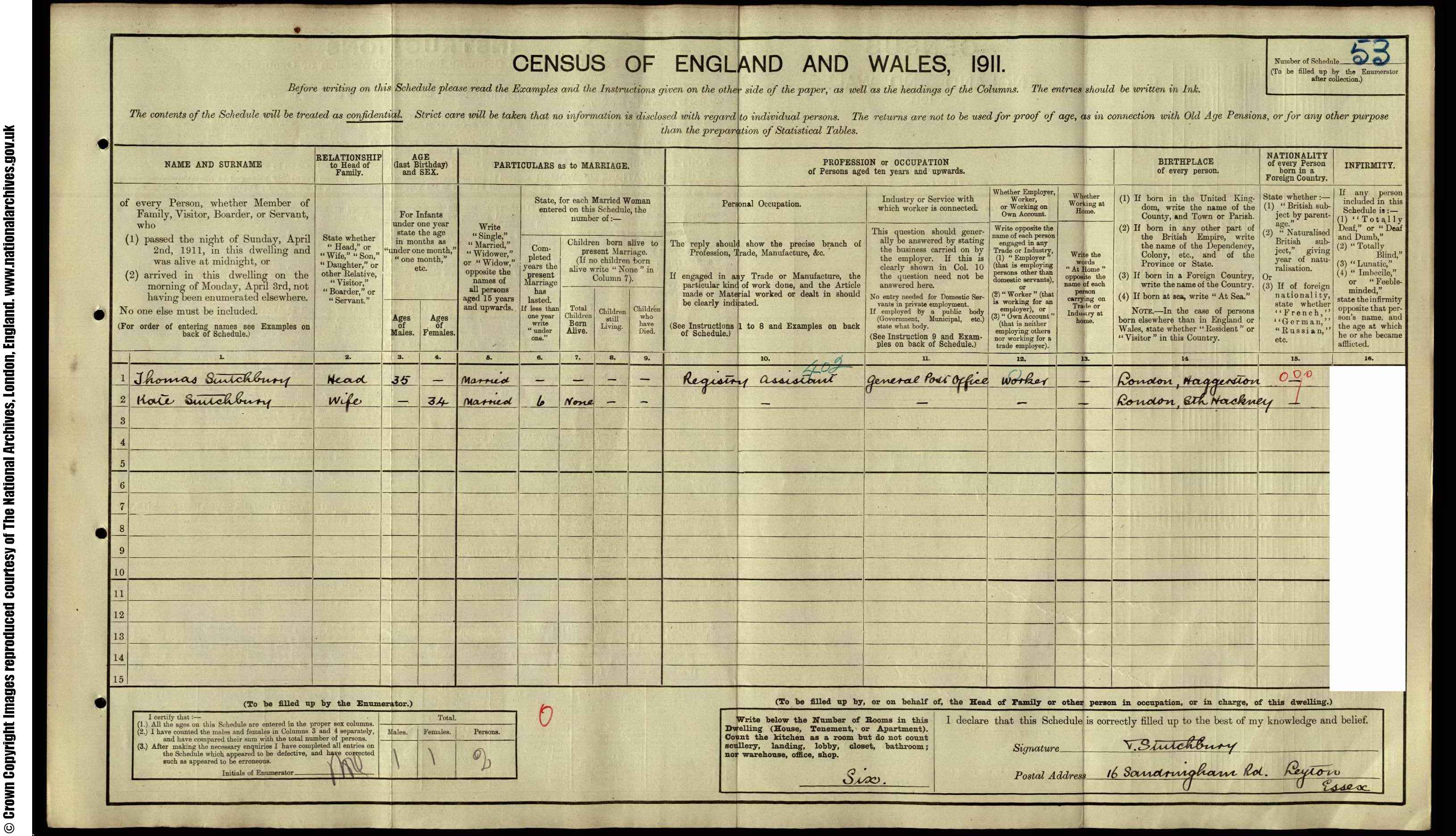 1911: 16  Sandringham Road Leyton Essex, Essex