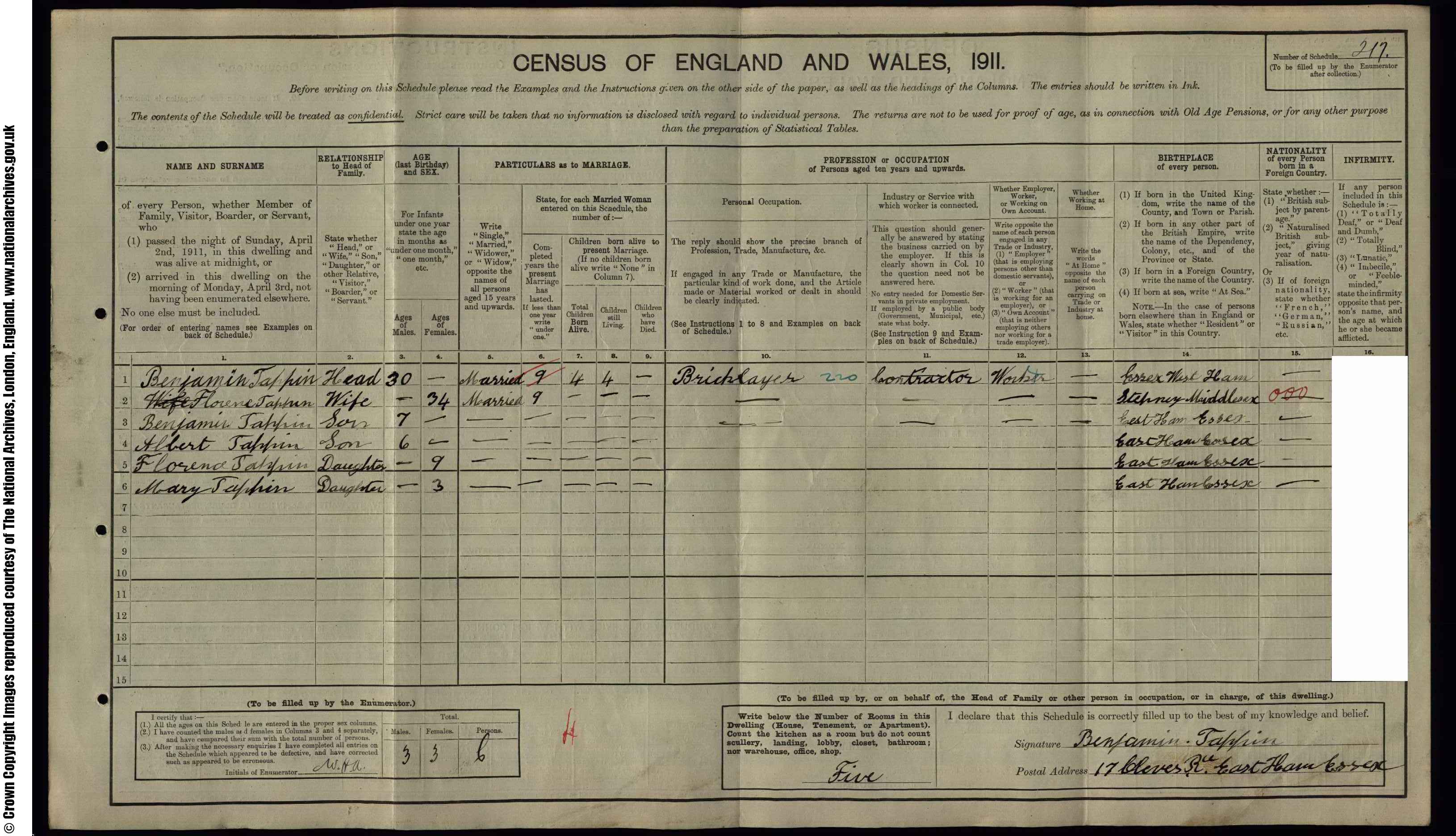 1911: 17  Cleves Road, Essex