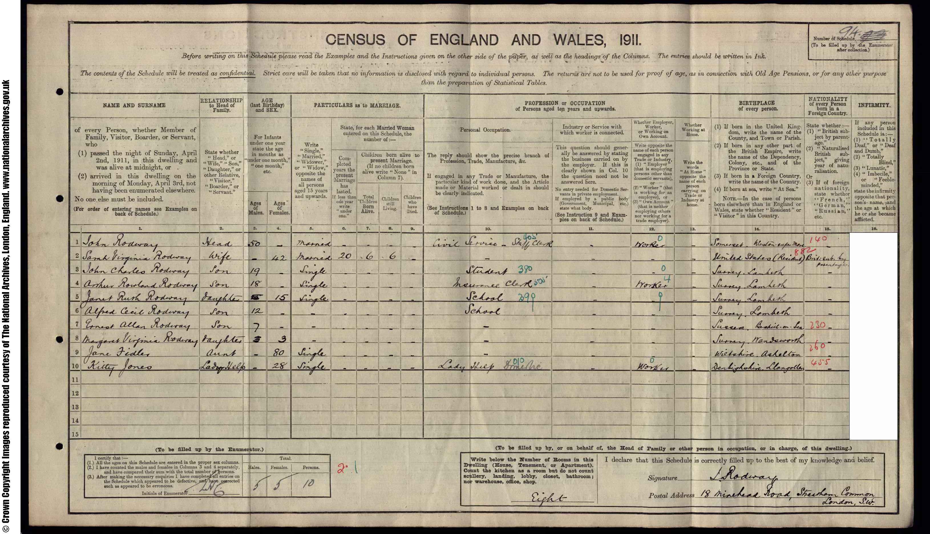 1911: 18  Minchead Road Streatham Common, London