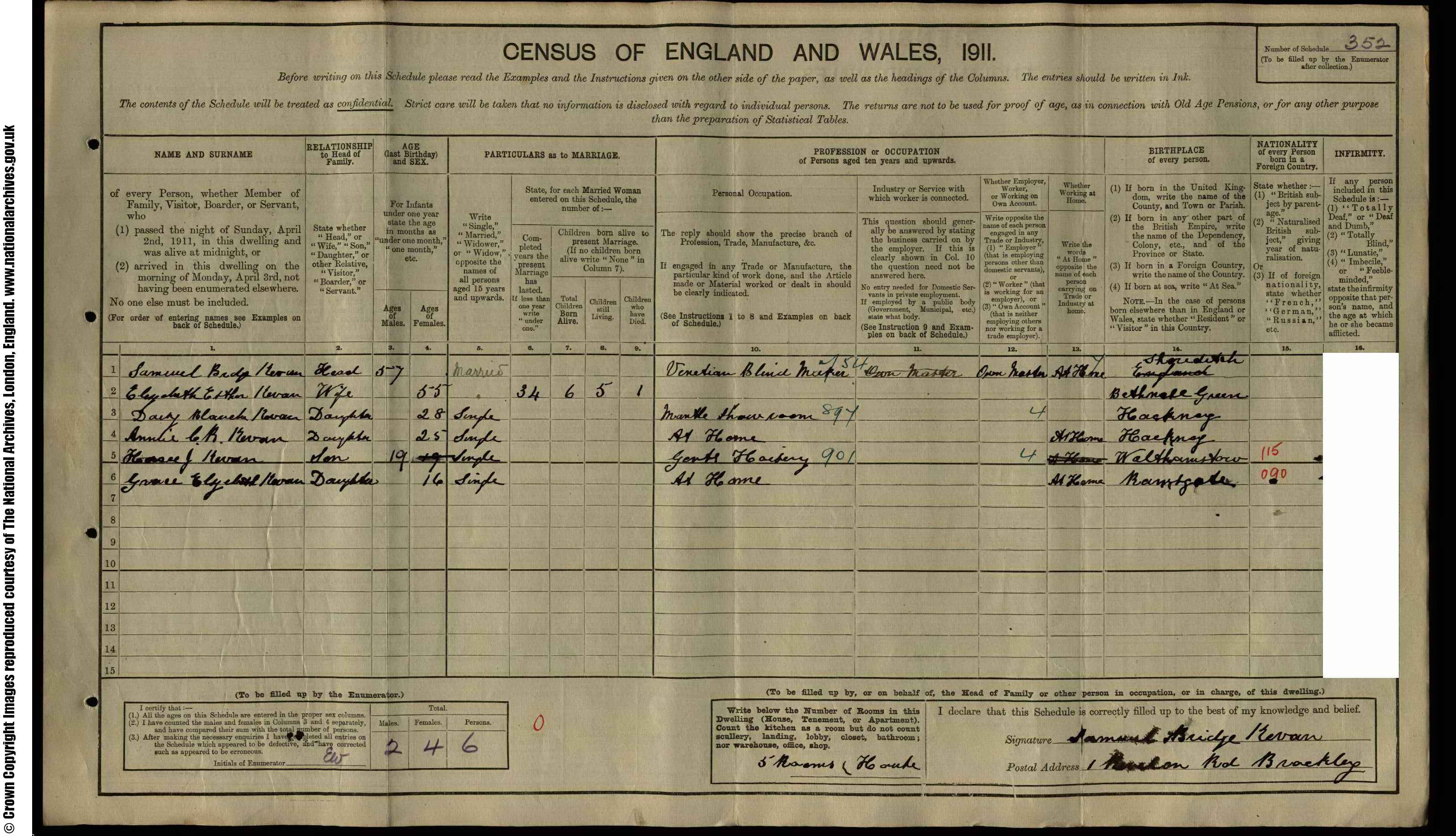 1911: 1  Revelon Road Brockley, London