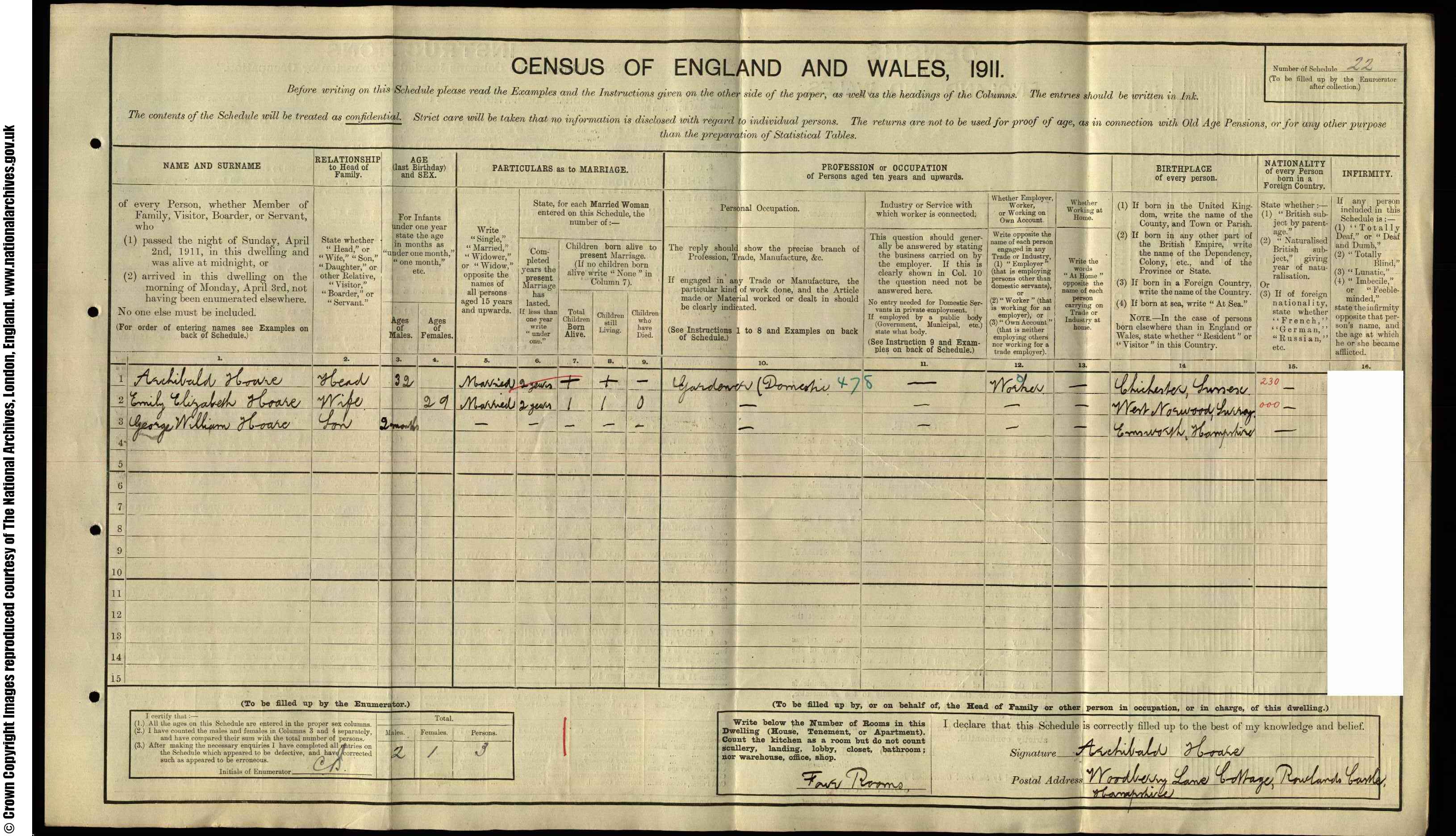 1911: 1  Woodbury Lane, Rowlands Castle, Havant Hampshire, Hampshire