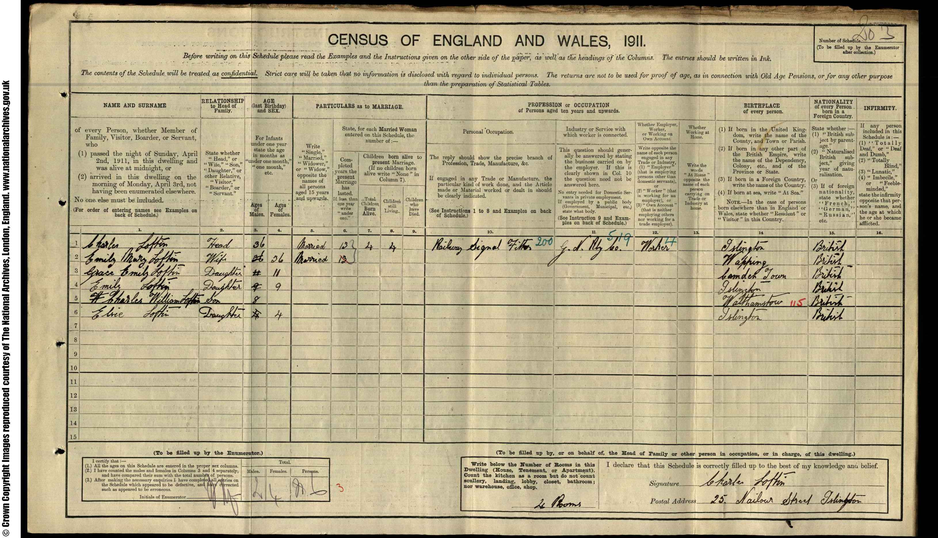 1911: 25 Nailow St, Islington N, London