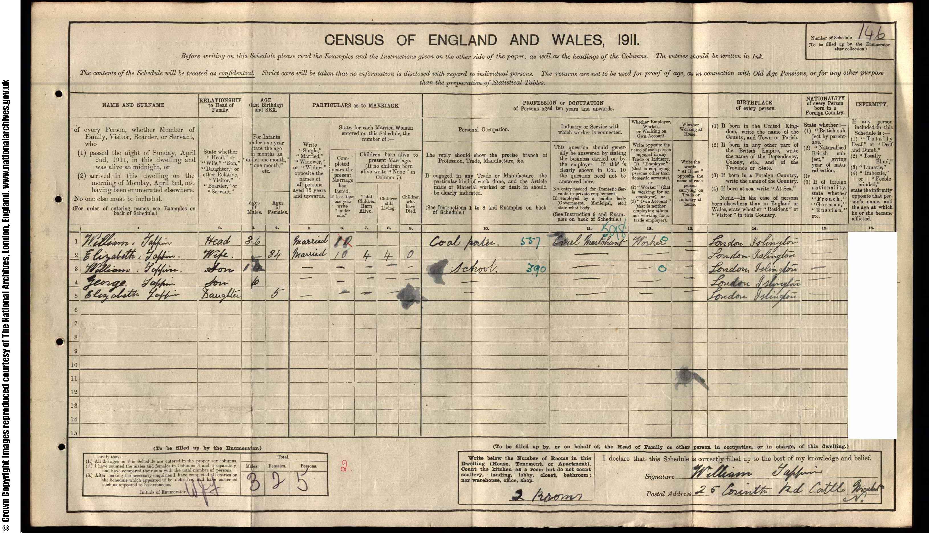 1911: 25  Corinth Road Holloway N, London