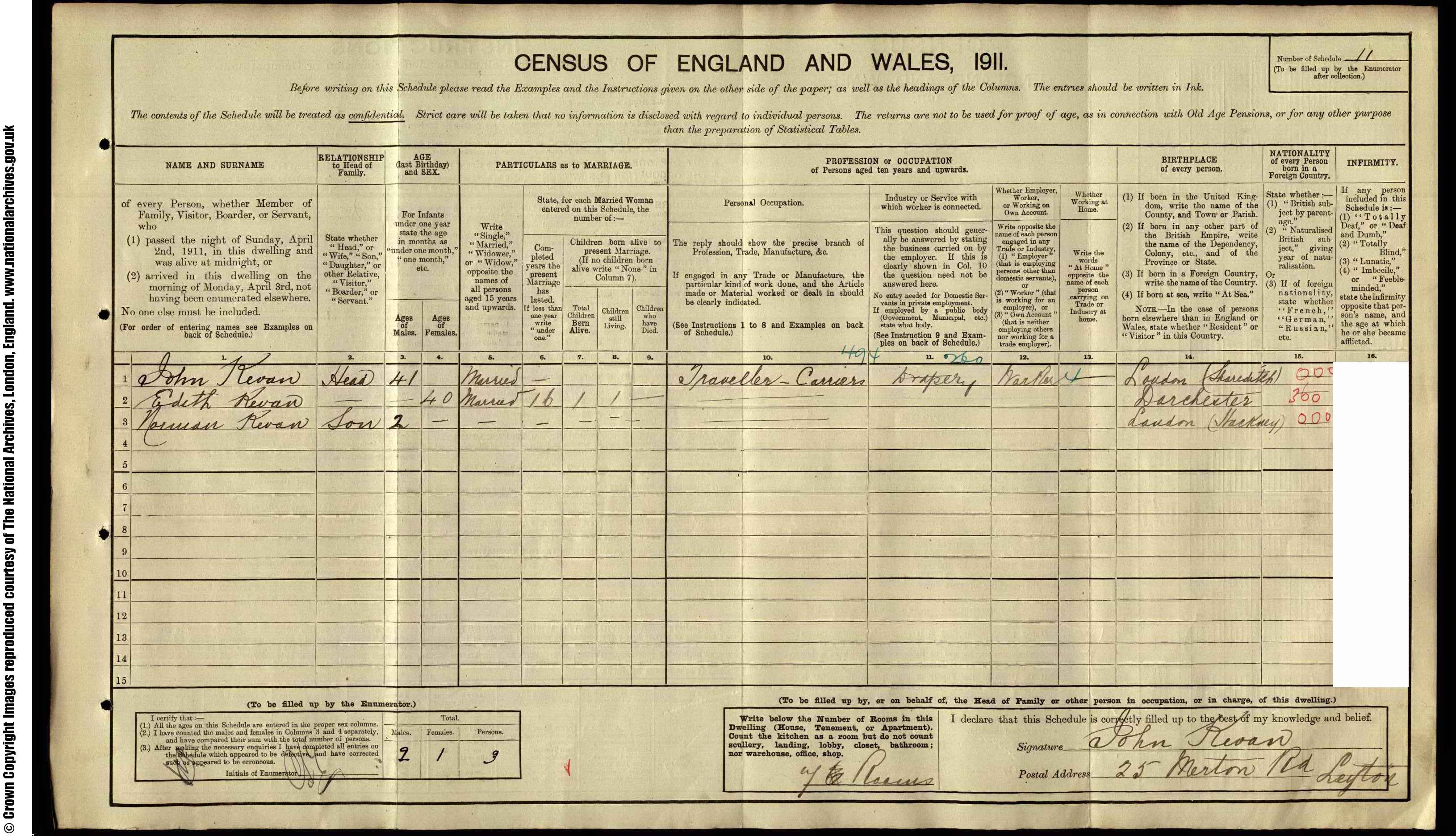 1911: 25  Merton Road Leyton, Essex