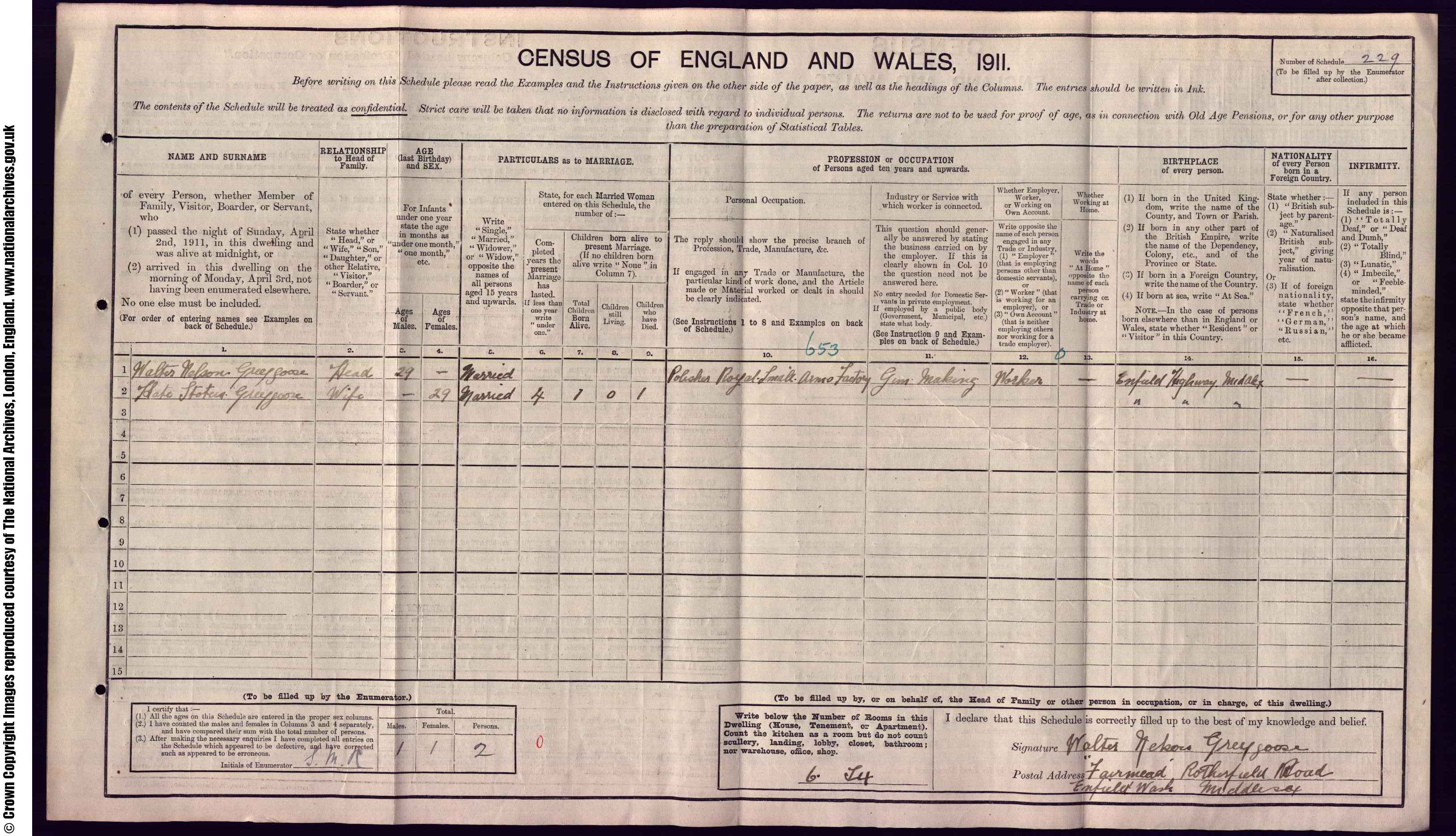 1911: 26  Putney Road Enfield Wash, Middlesex