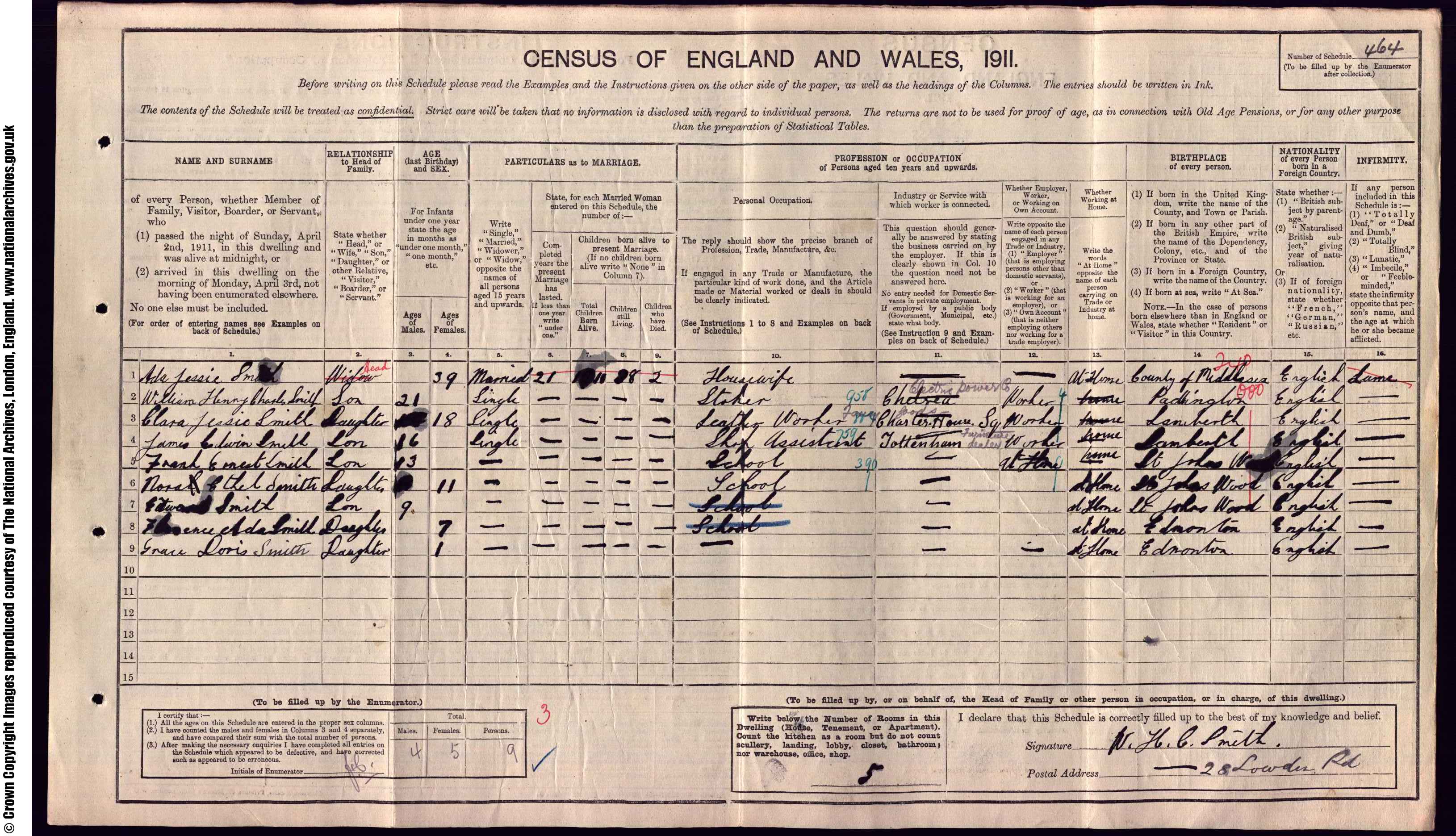 1911: 28 Lowden Road, Lower Edmonton N, Middlesex