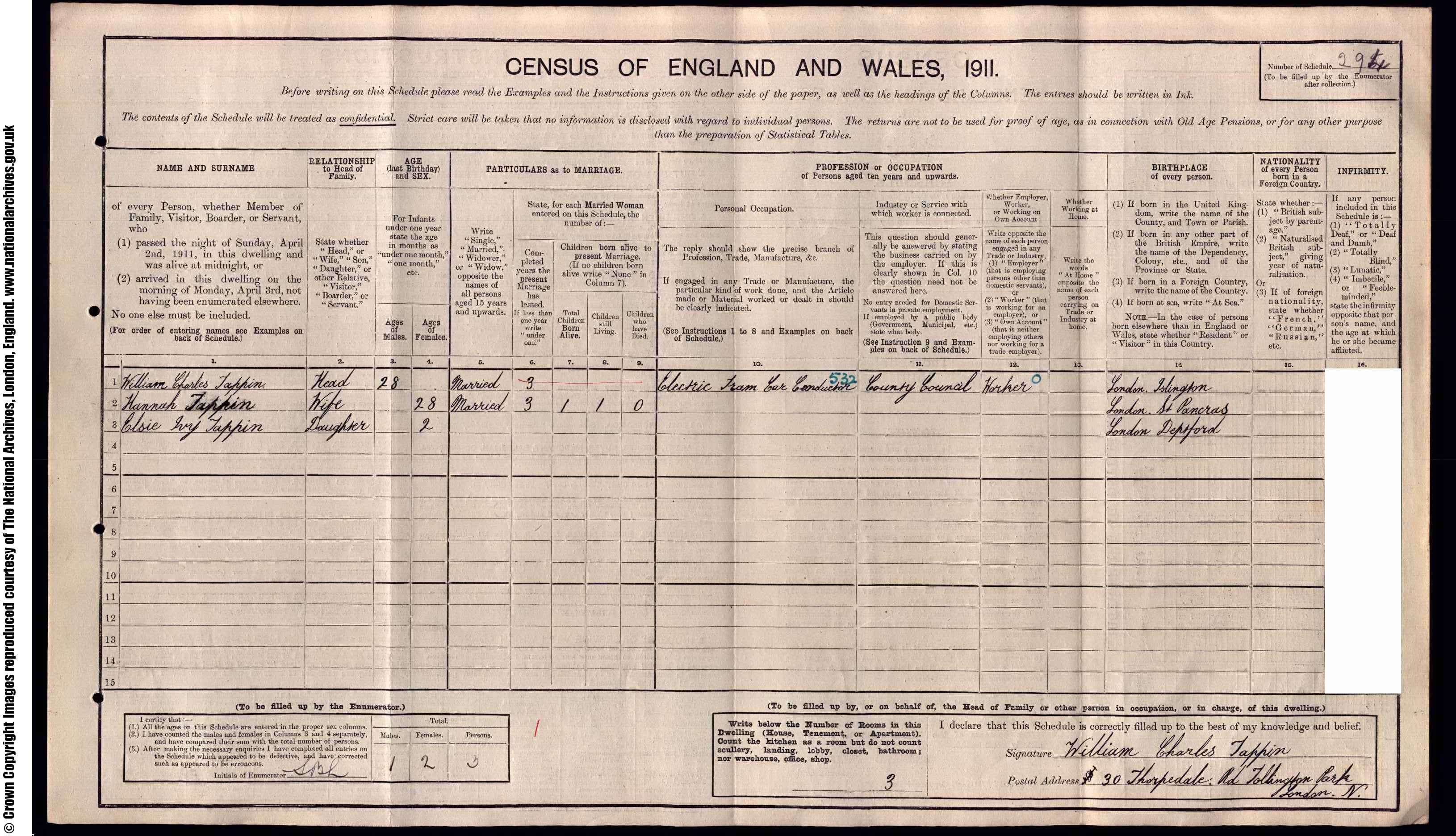 1911: 30  Thorpedale Road, Tollington Park, London NO, London