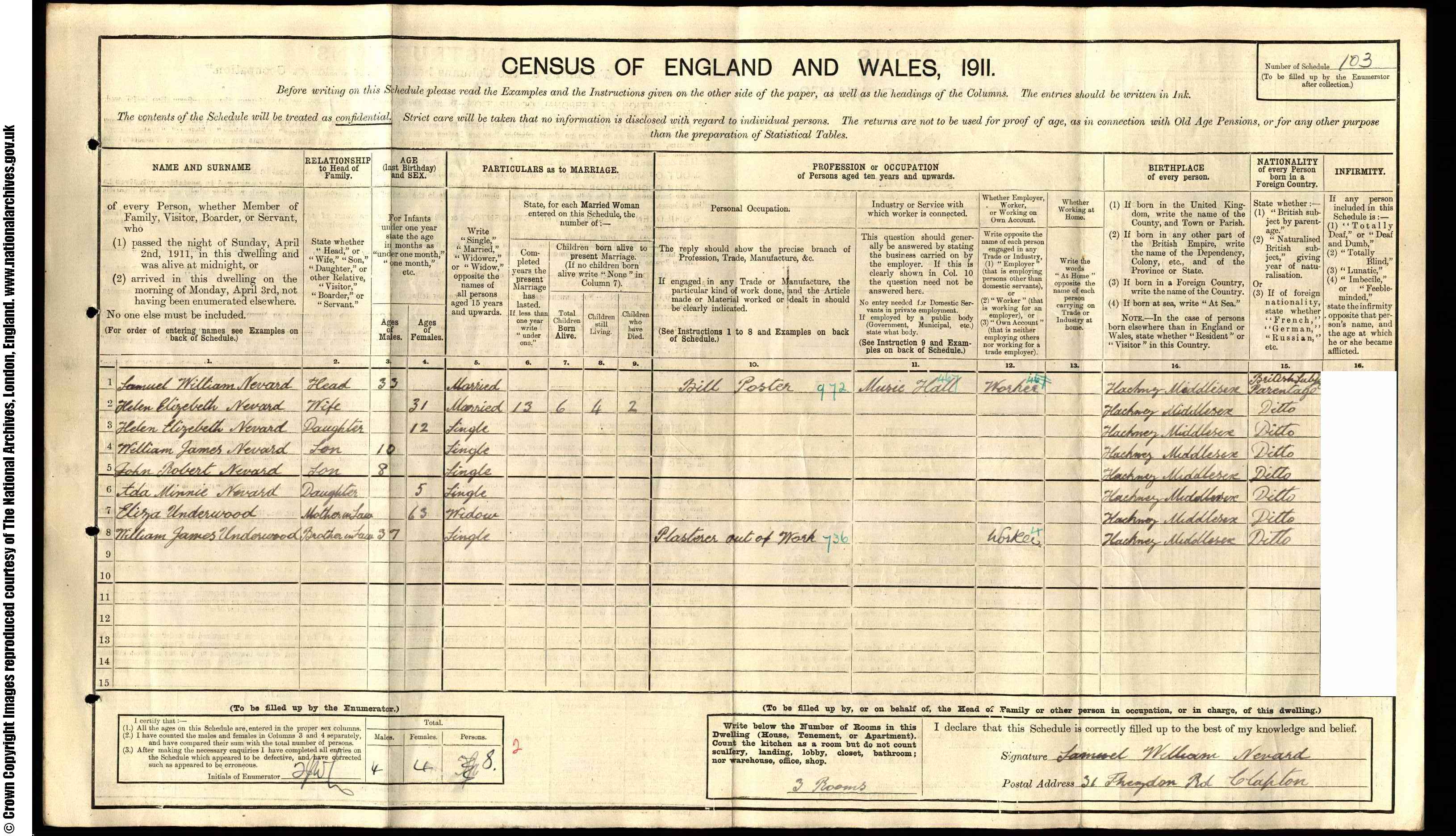 1911: 31  Theydon Road Upper Clapton, London