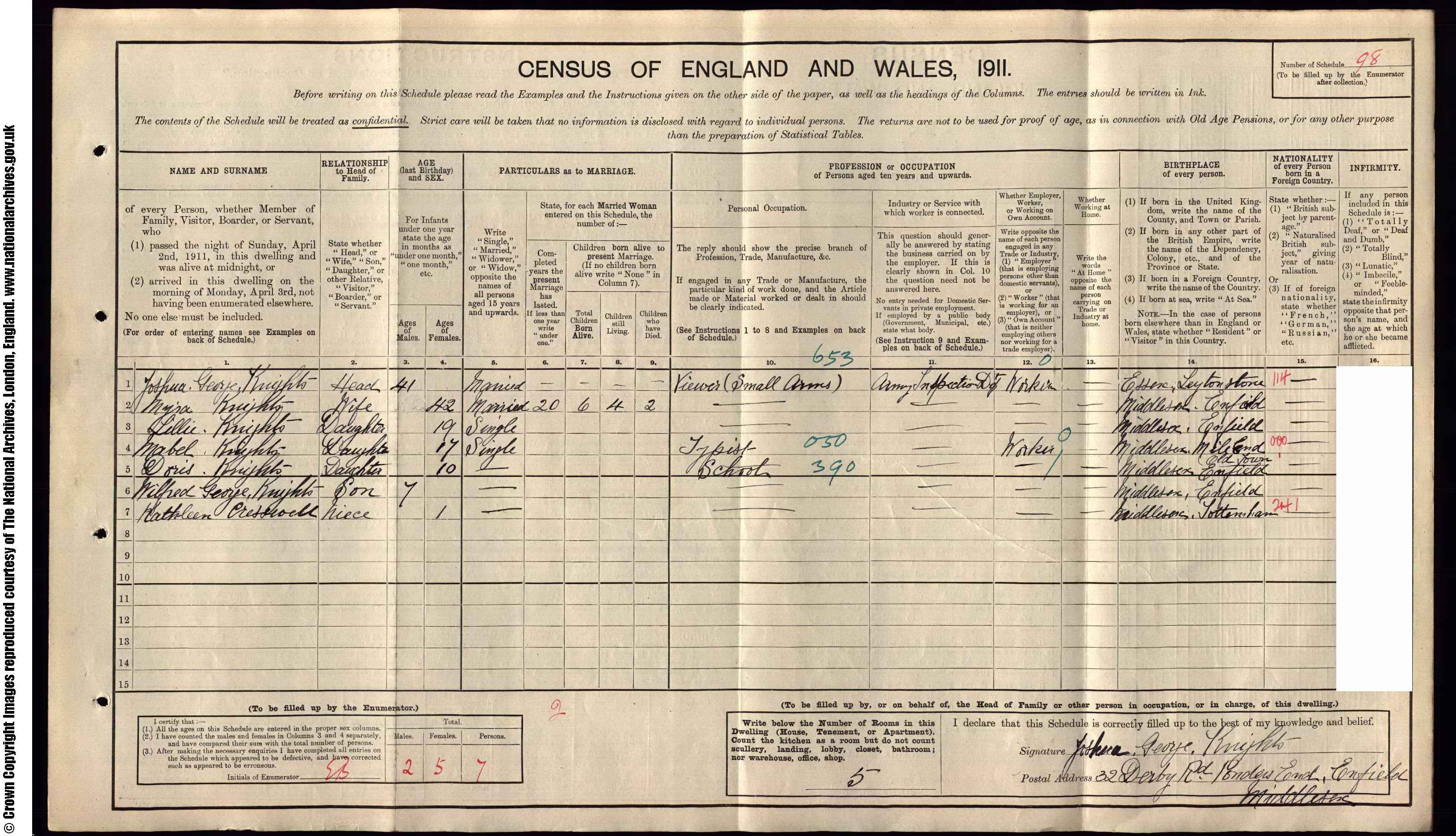 1911: 32  Derby Road, Middlesex