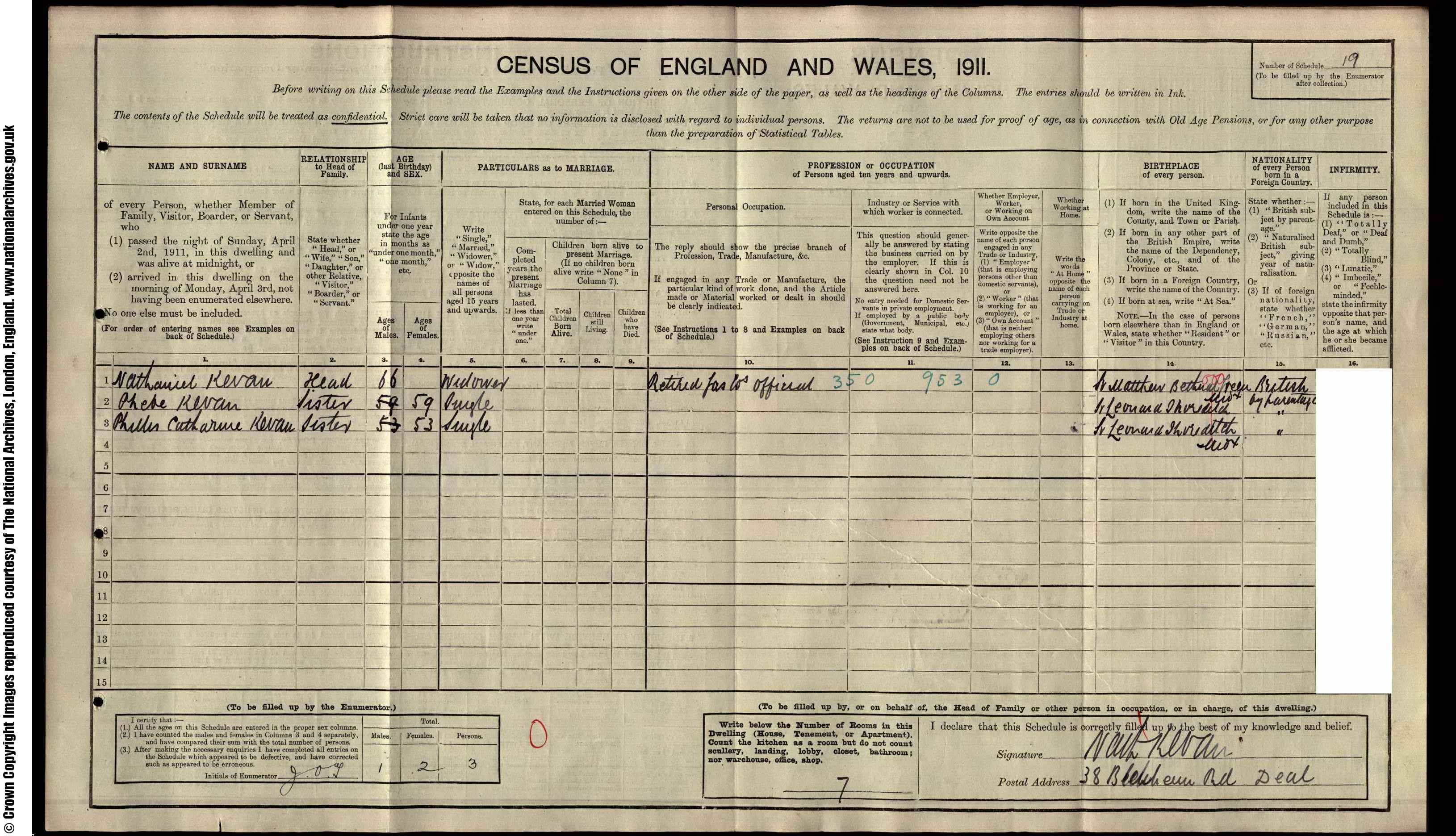 1911: 35  Blenheim Road Deal, Kent