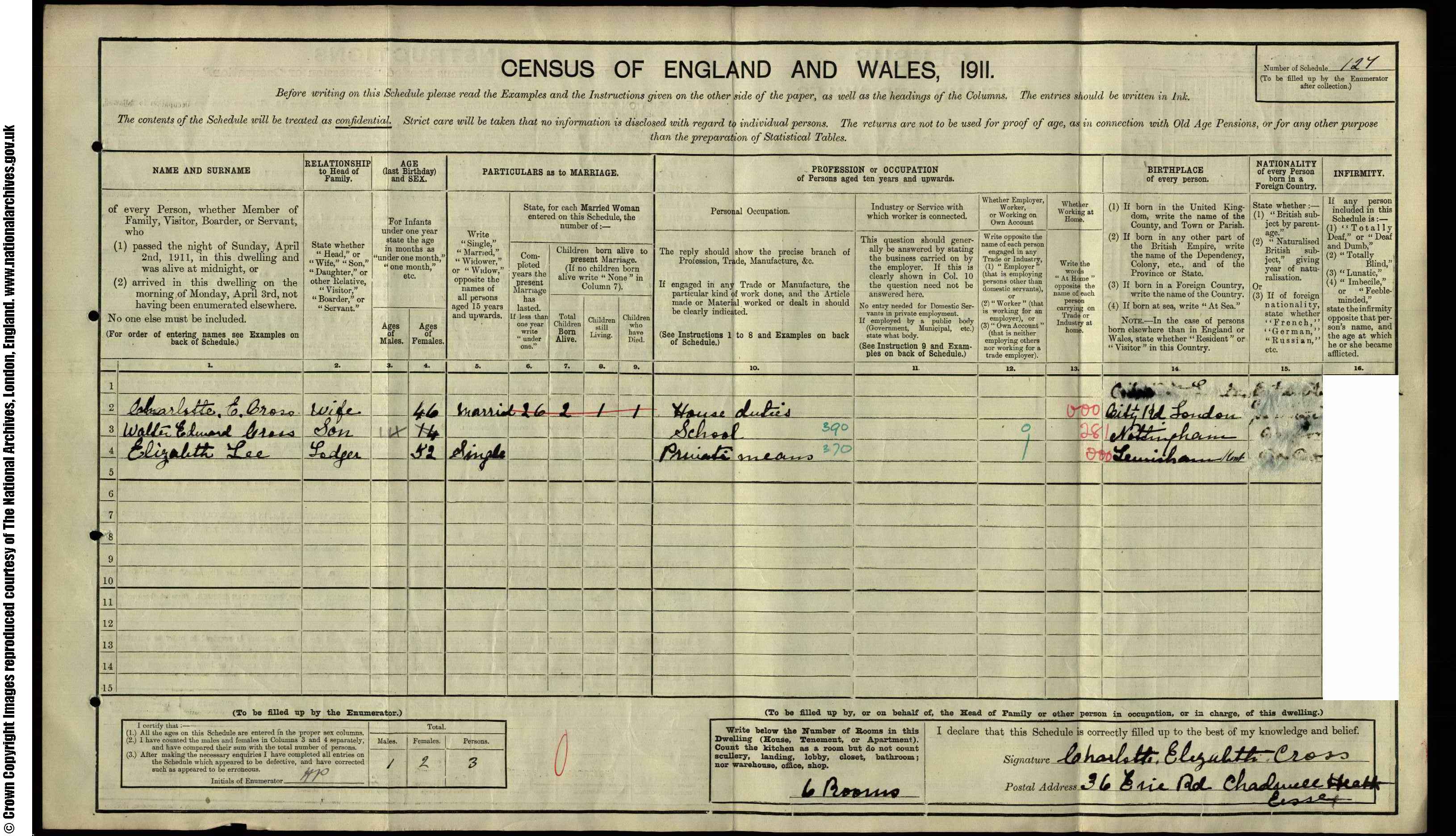 1911: 36  Eric Road Chadwell Heath Essex, Essex