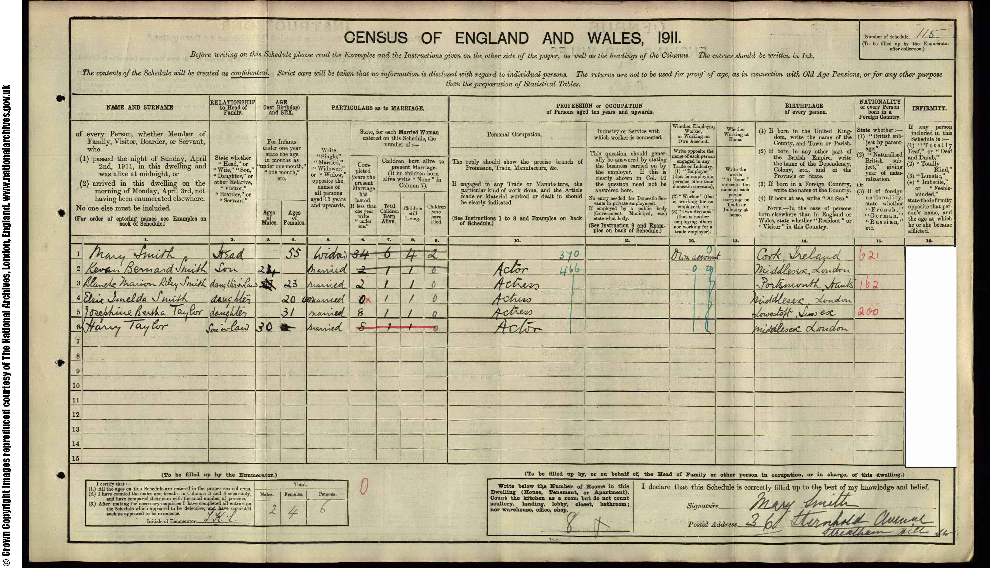 1911: 36  Sternhold Avenue Streatham Hill, London