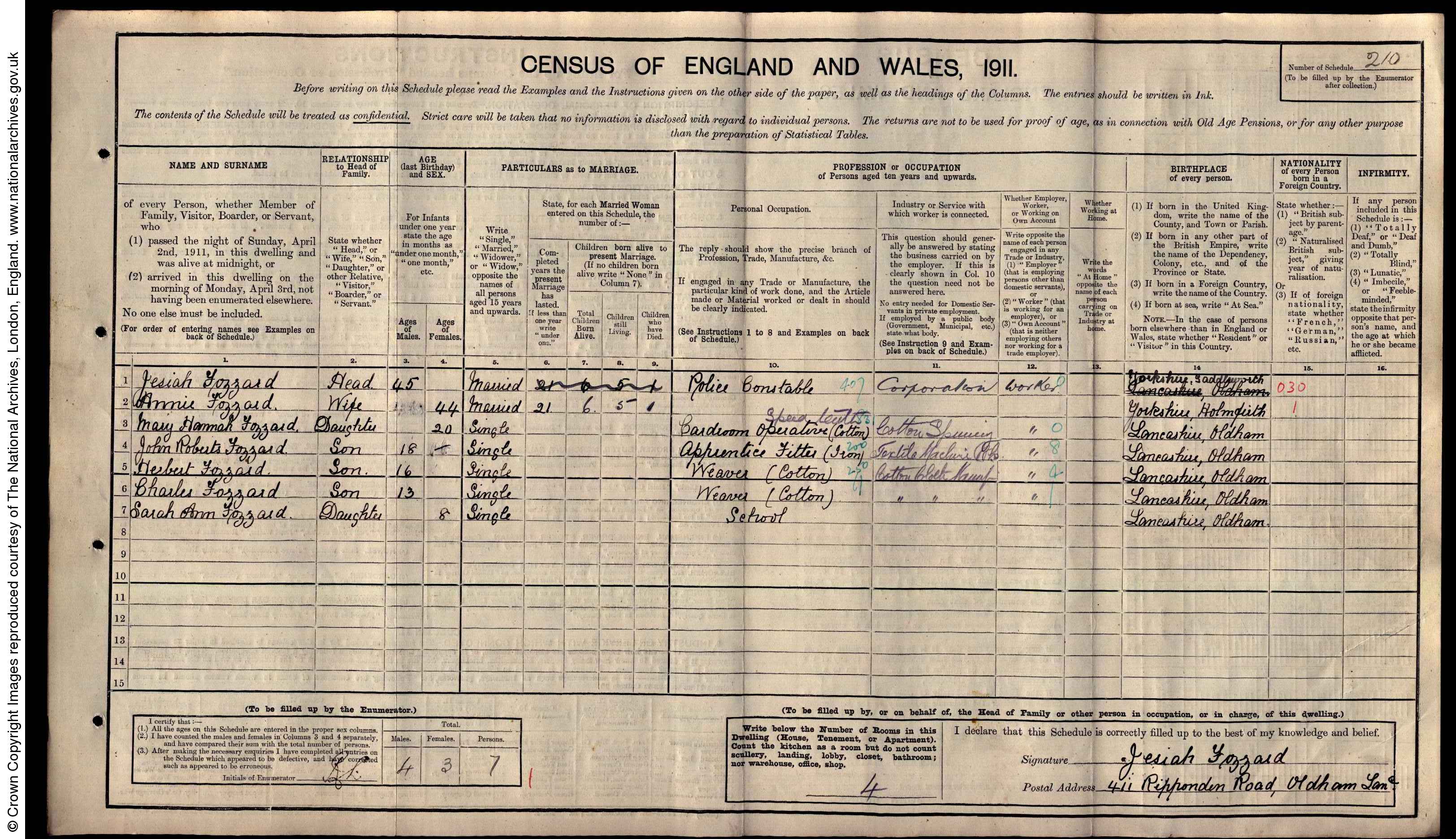 1911: 411 Ripponden Road, Oldham, Lancashire