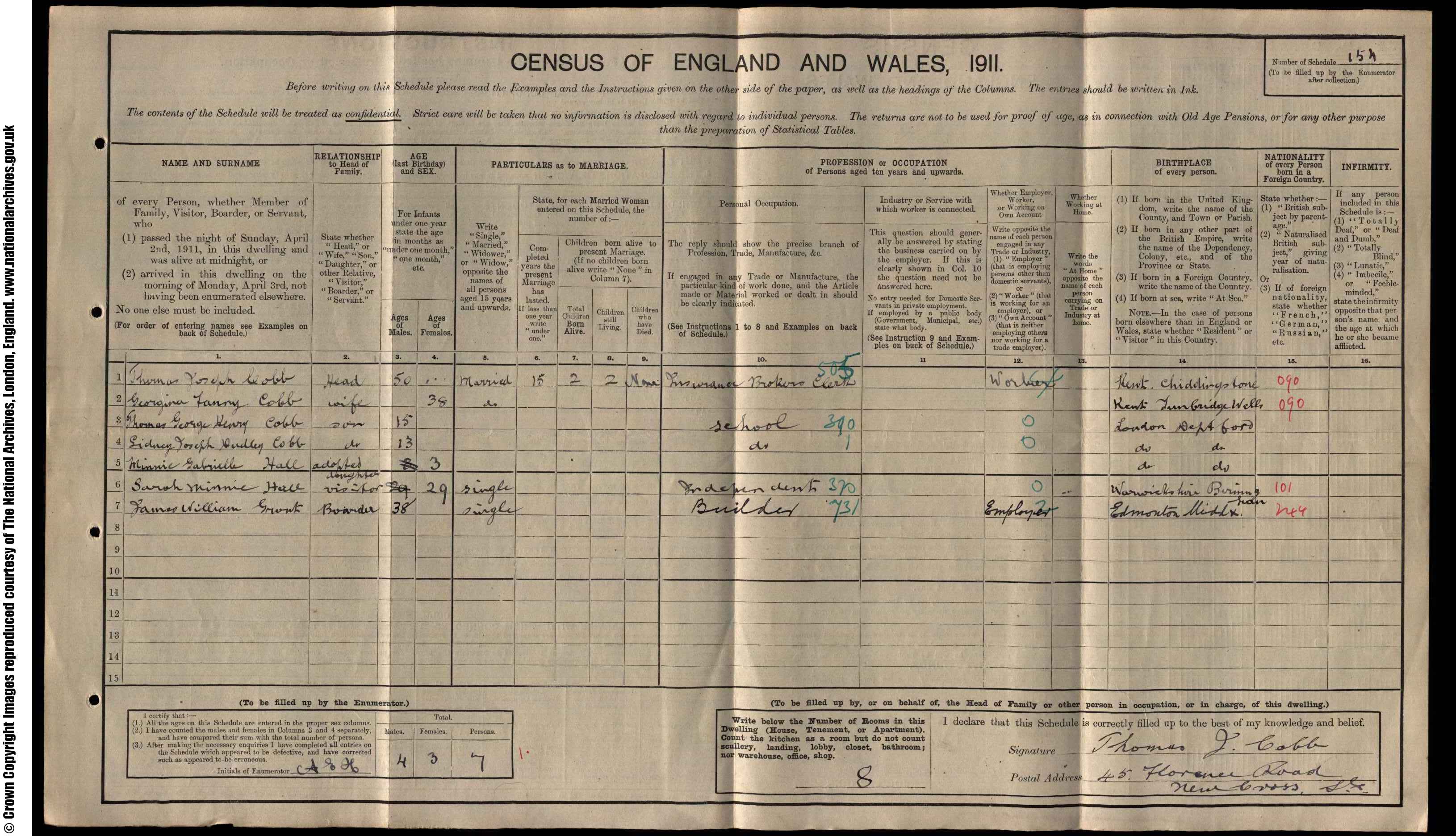 1911: 45  Florence Road Deptford S E, London