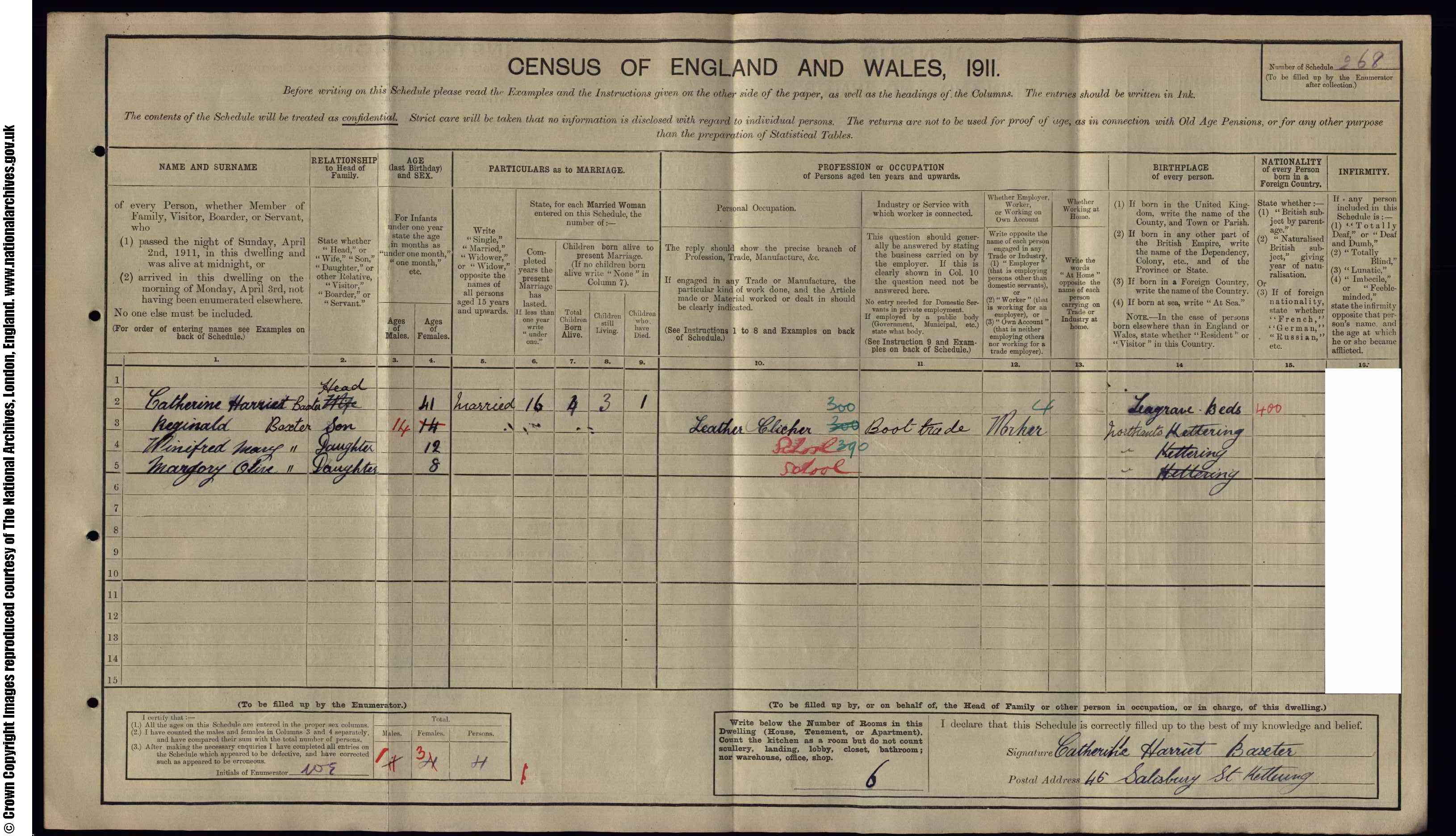 1911: 45  Salisbury St Kettering Northants, Northamptonshire