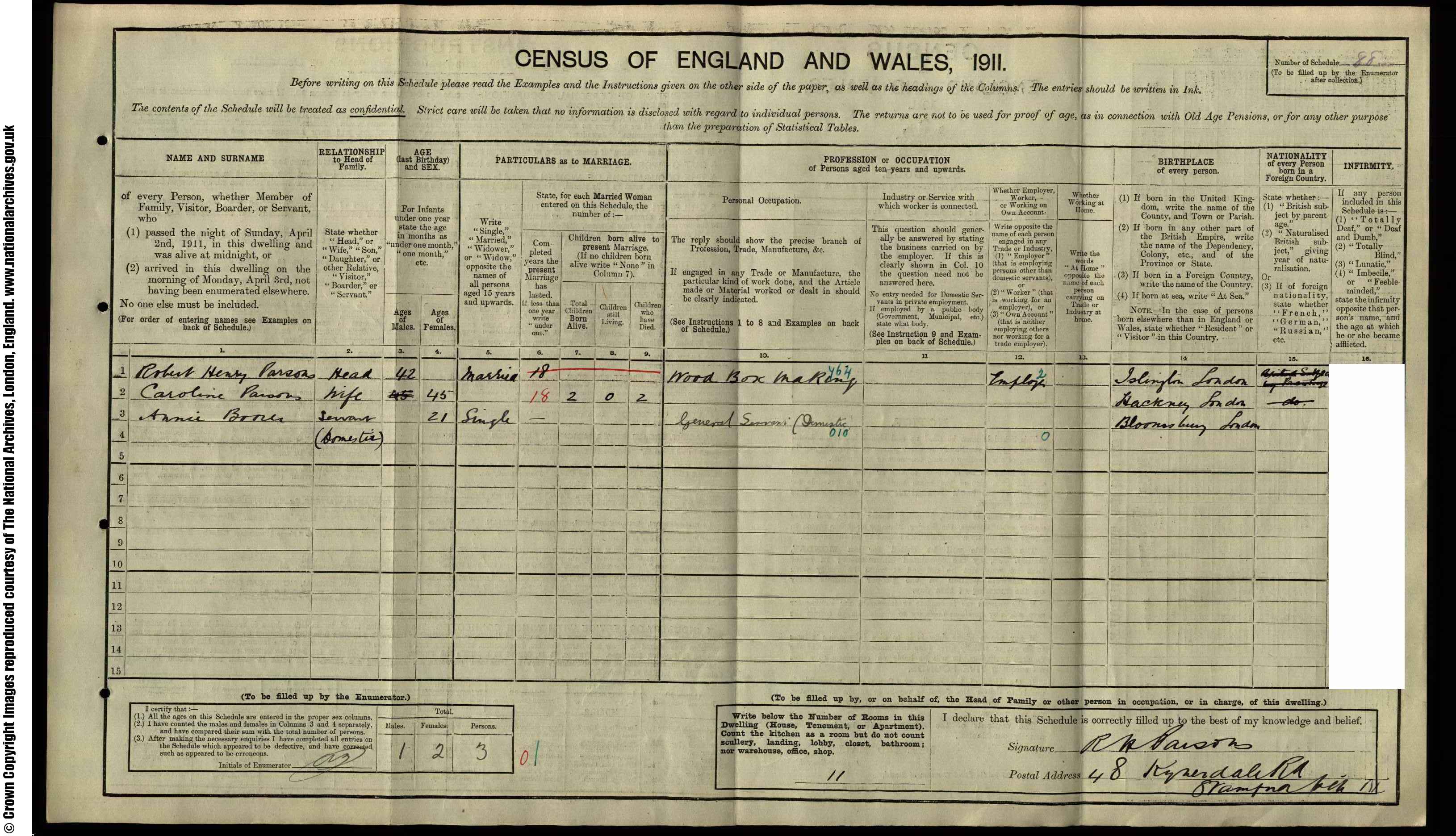 1911: 48  Kyverdale Road Stamford Hill N, London