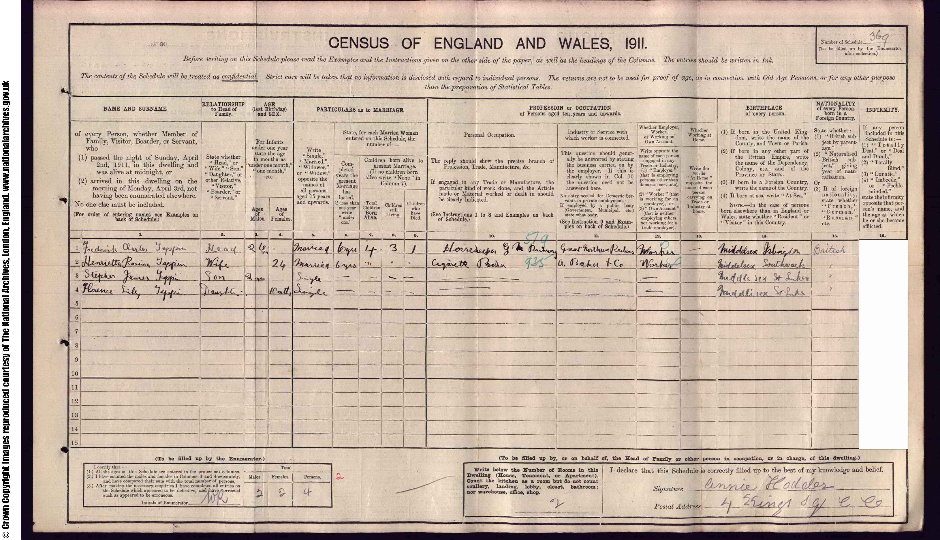 1911: 4  King Sqre Goswell Road London E C, London