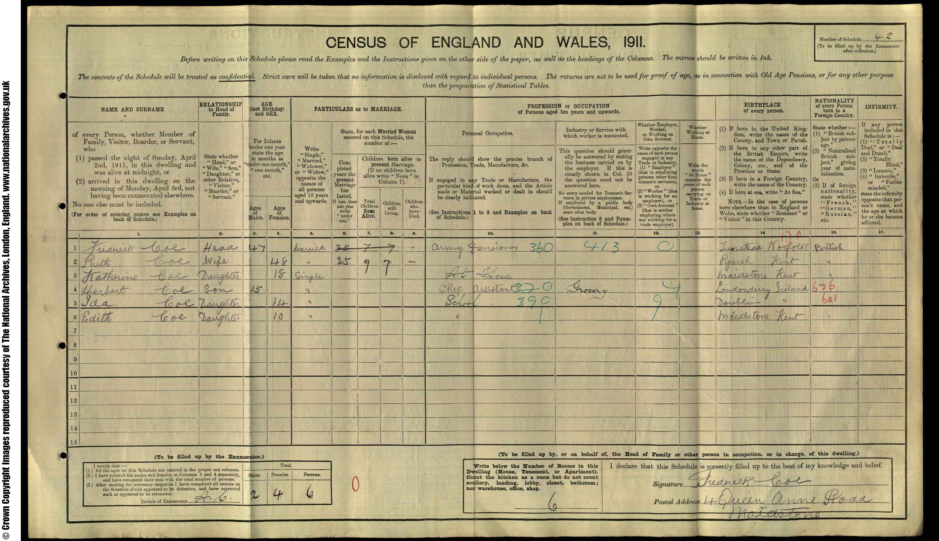 1911: 4  Queen Anne Road Maidstone, Kent