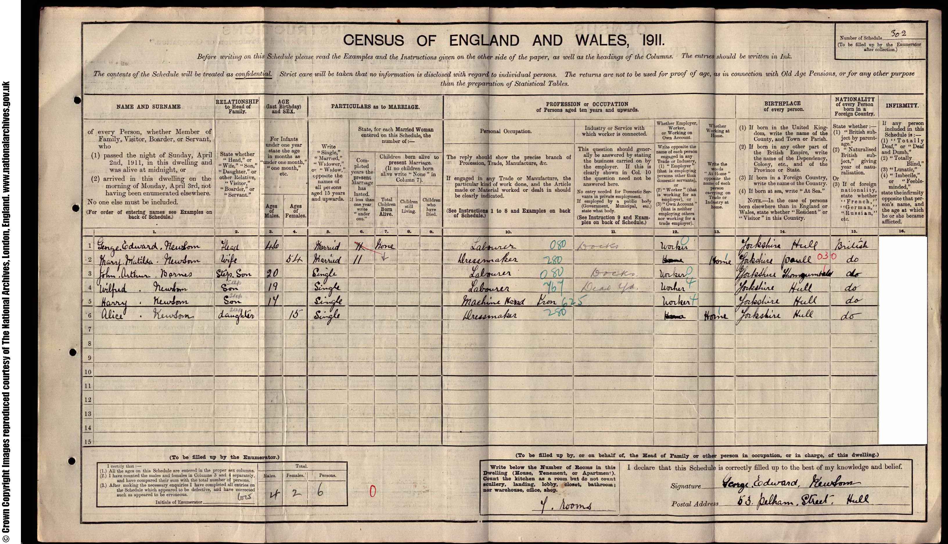 1911: 53  Pelham St Hull, Yorkshire (East riding)