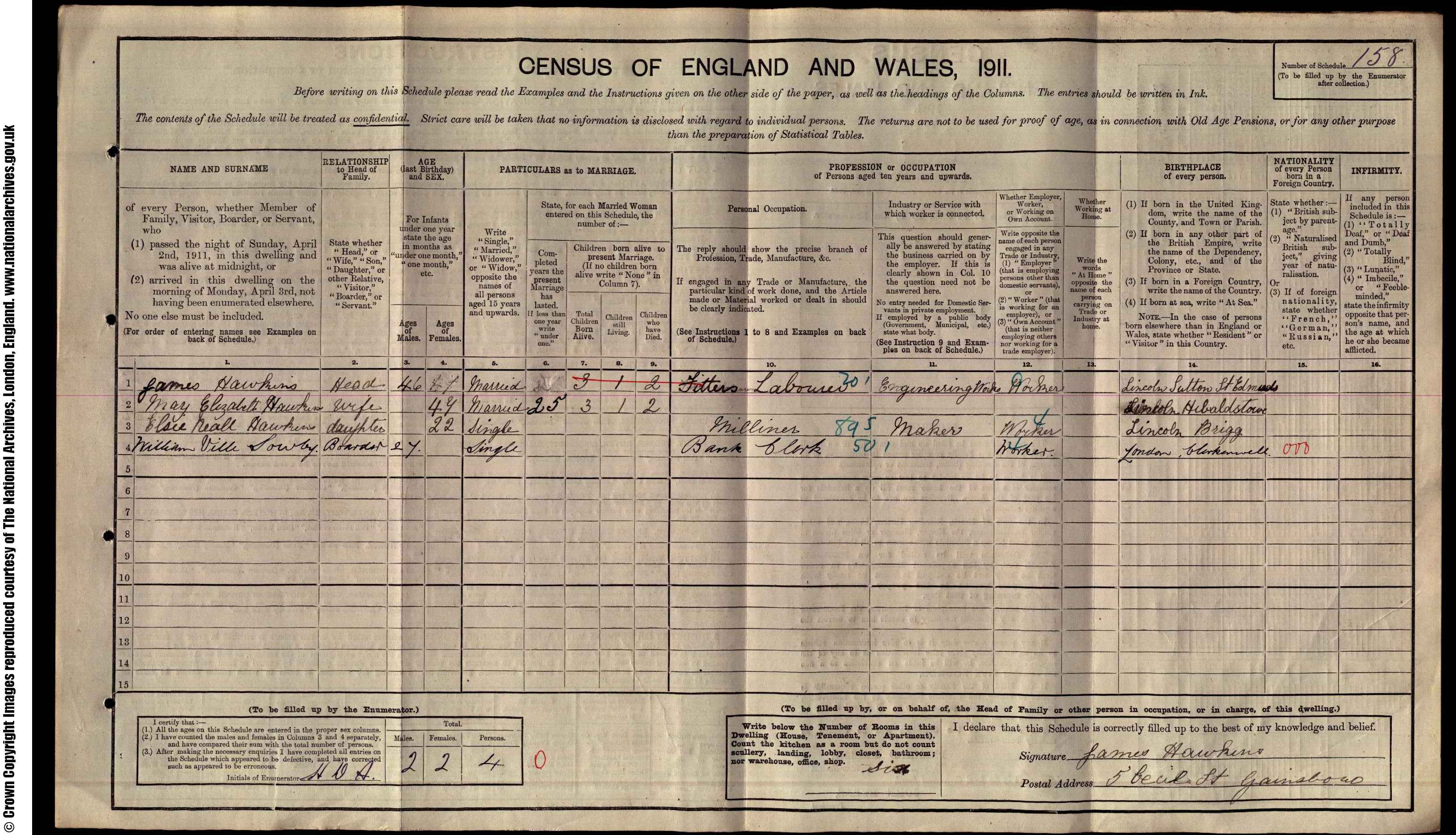 1911: 5 Cecil St, Gainsborough, Lincolnshire