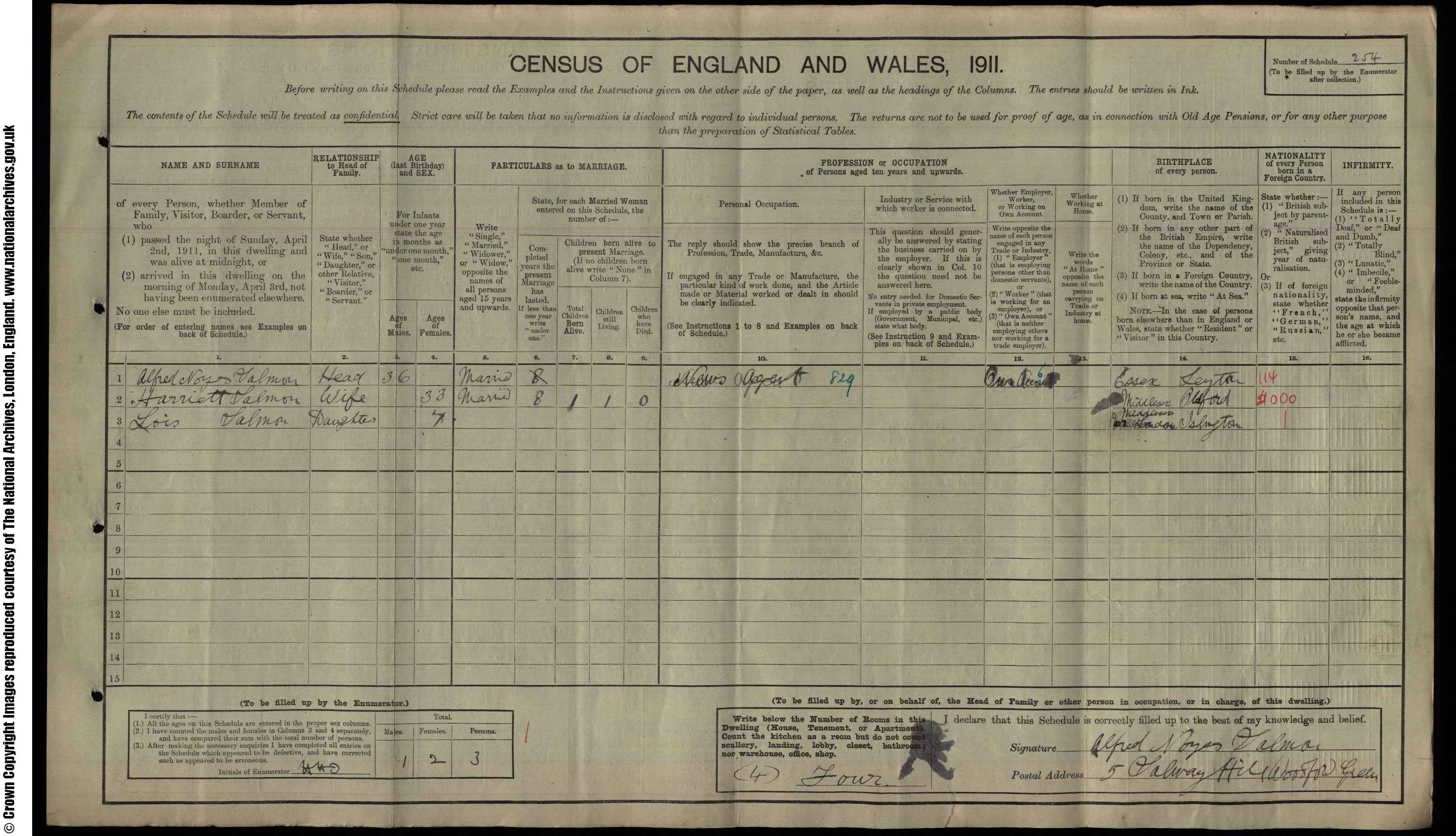 1911: 5  Salway Hill Woodford Green, Essex