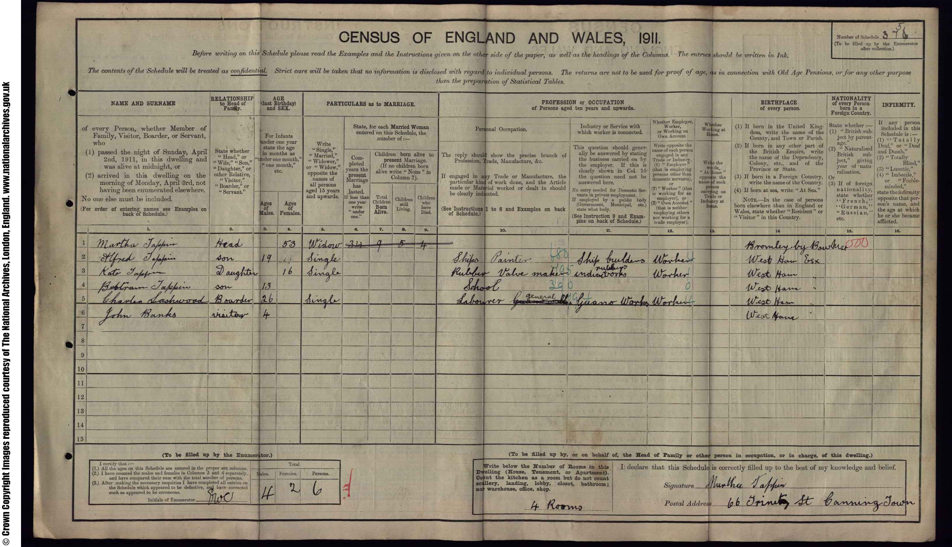 1911: 66  Trinity St Canning Town E, Essex