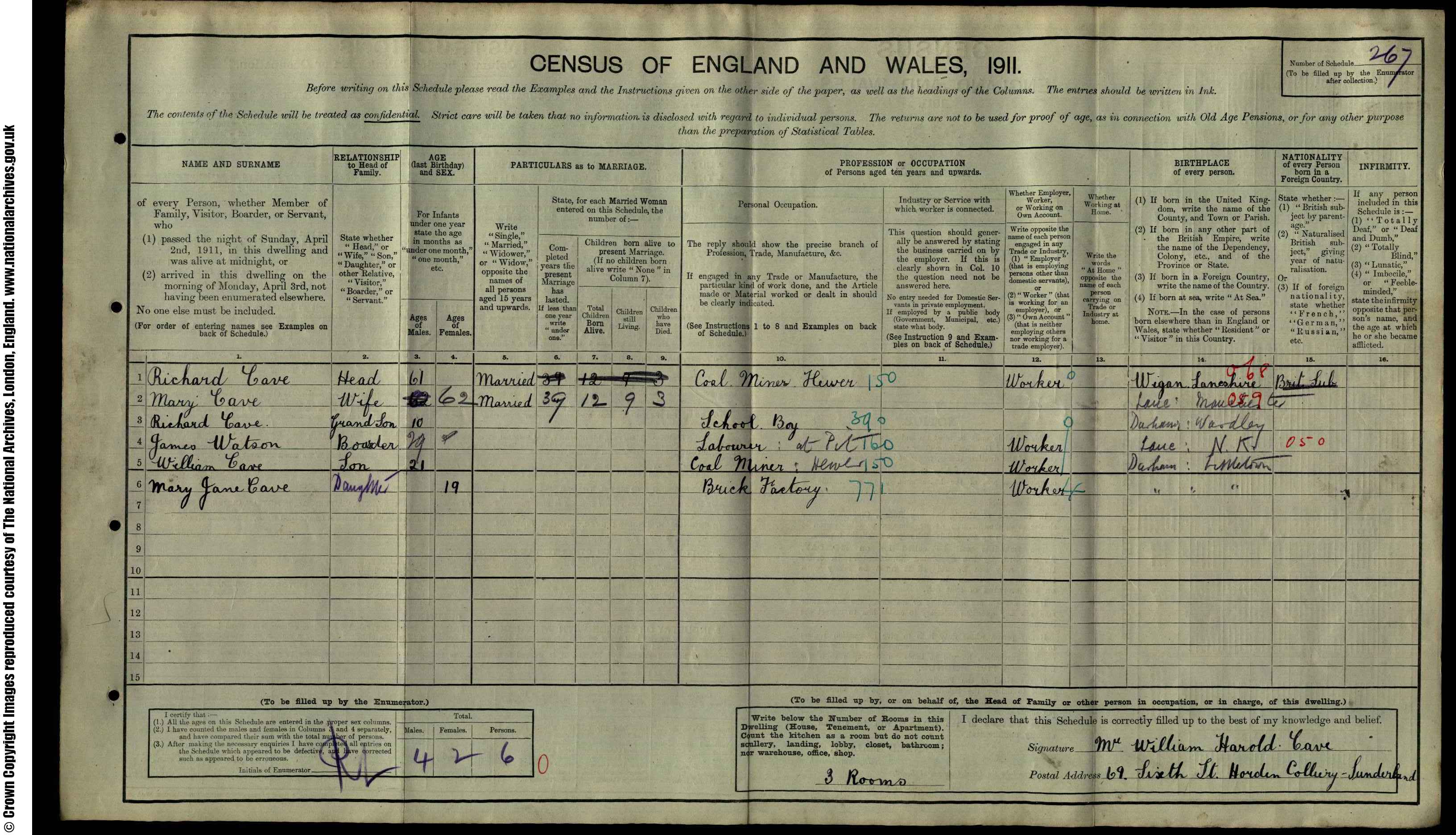 1911: 69  Sixth Street Horden Colliery Sunderland, Durham