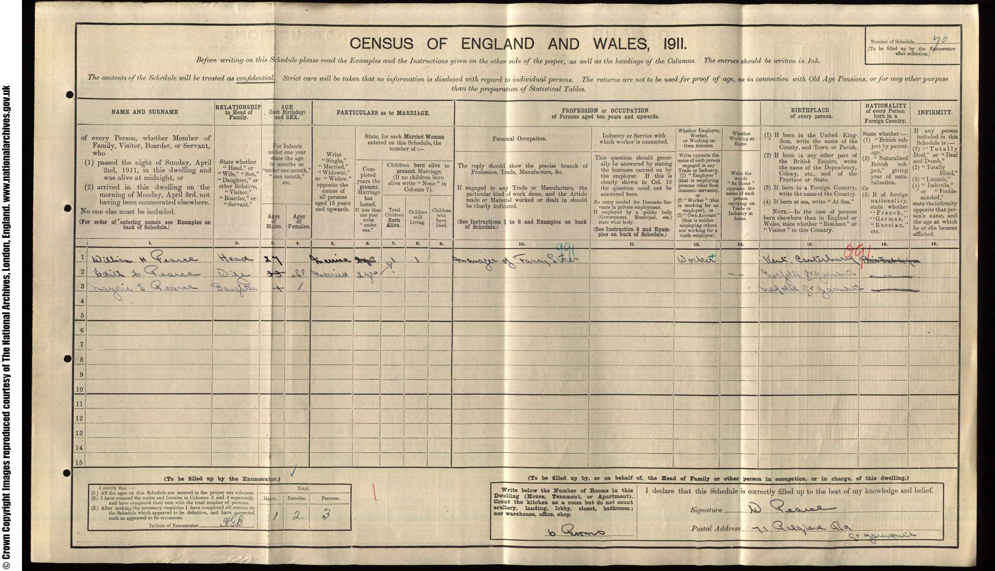 1911: 71  Palgrave Road Great Yarmouth, Norfolk