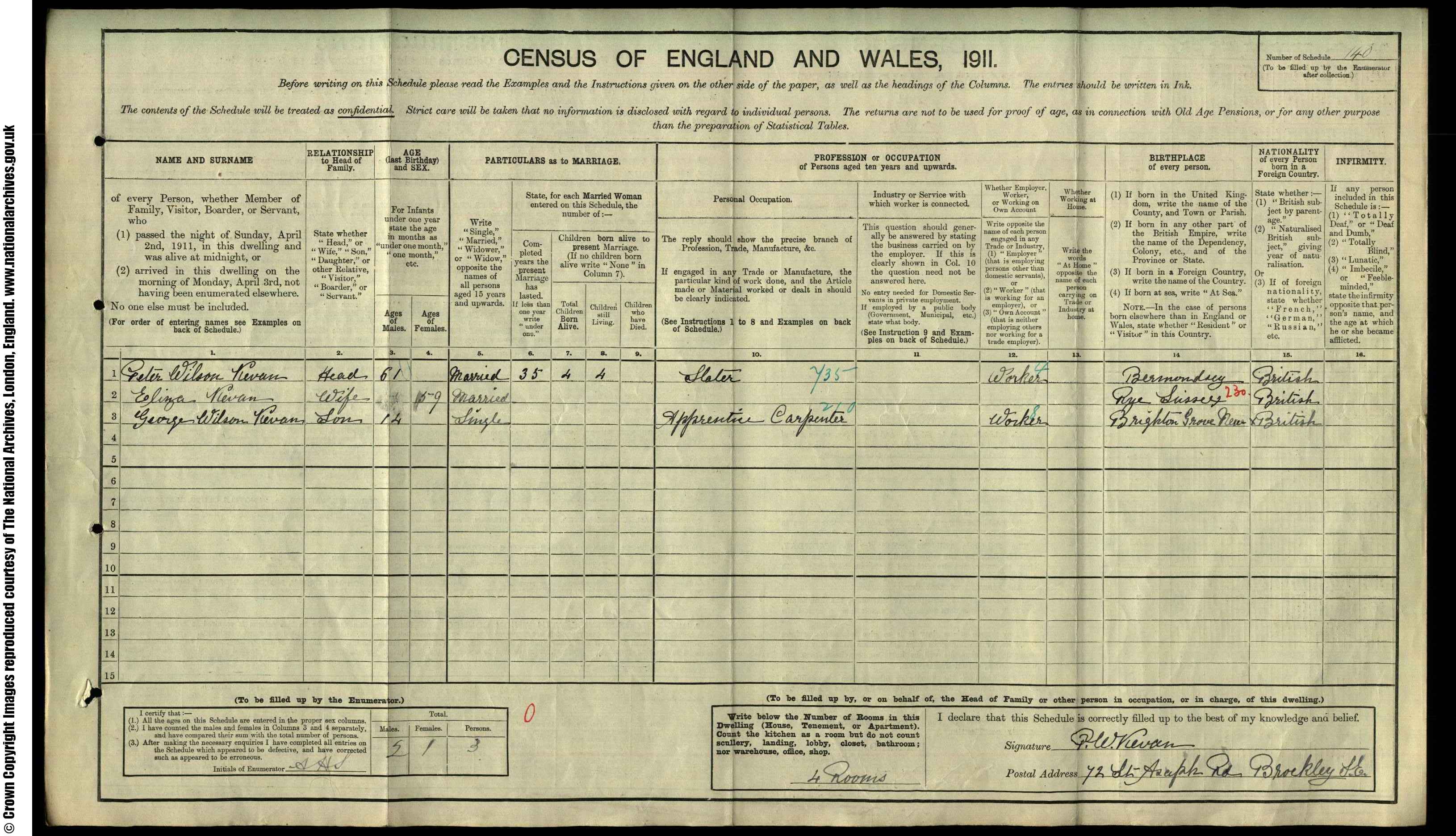 1911: 72 St Asaph Road, London