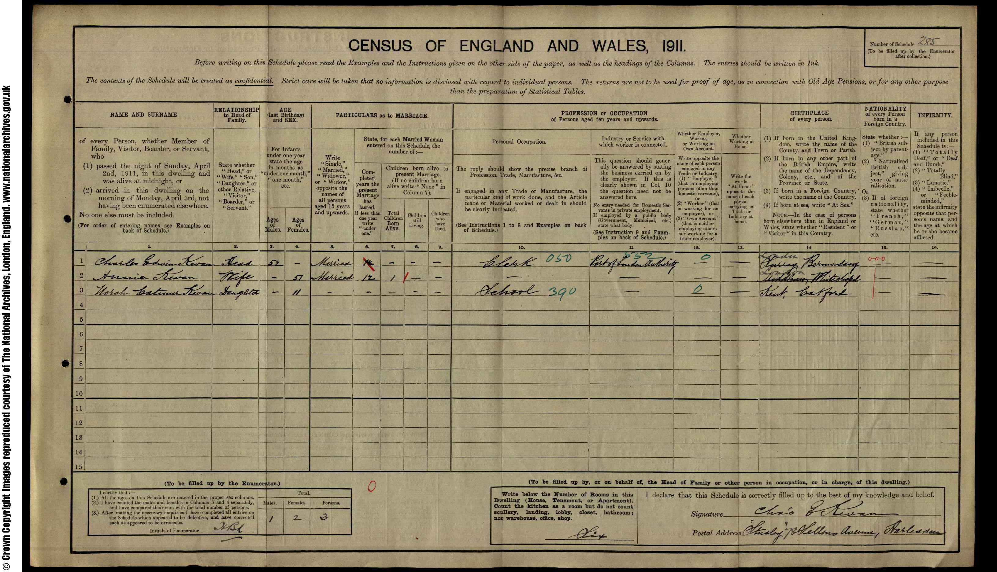 1911: 78 Sellons Avenue, Harlesden, Middlesex, Middlesex