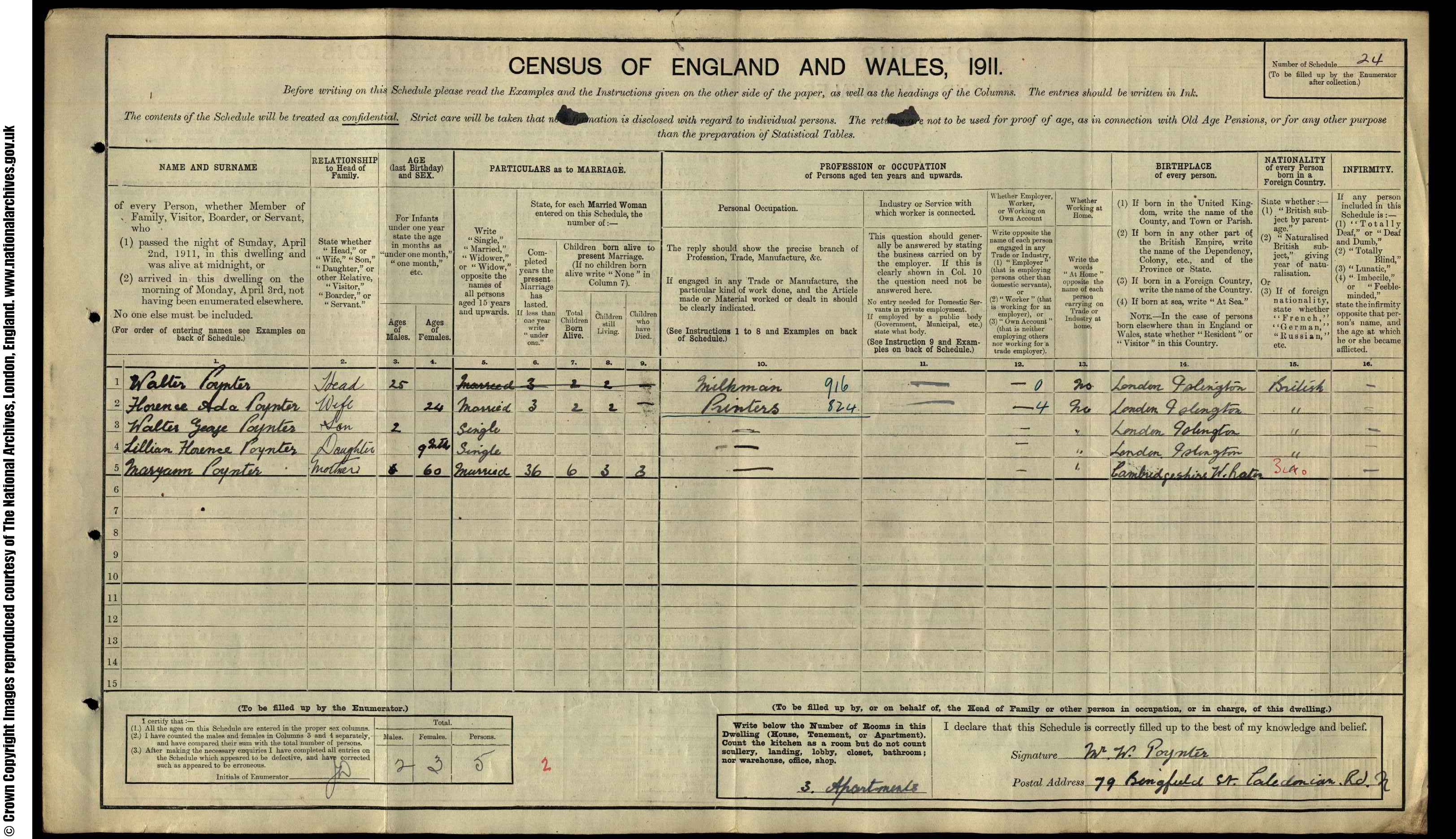 1911: 79  Bingfield Street Islington London N, London