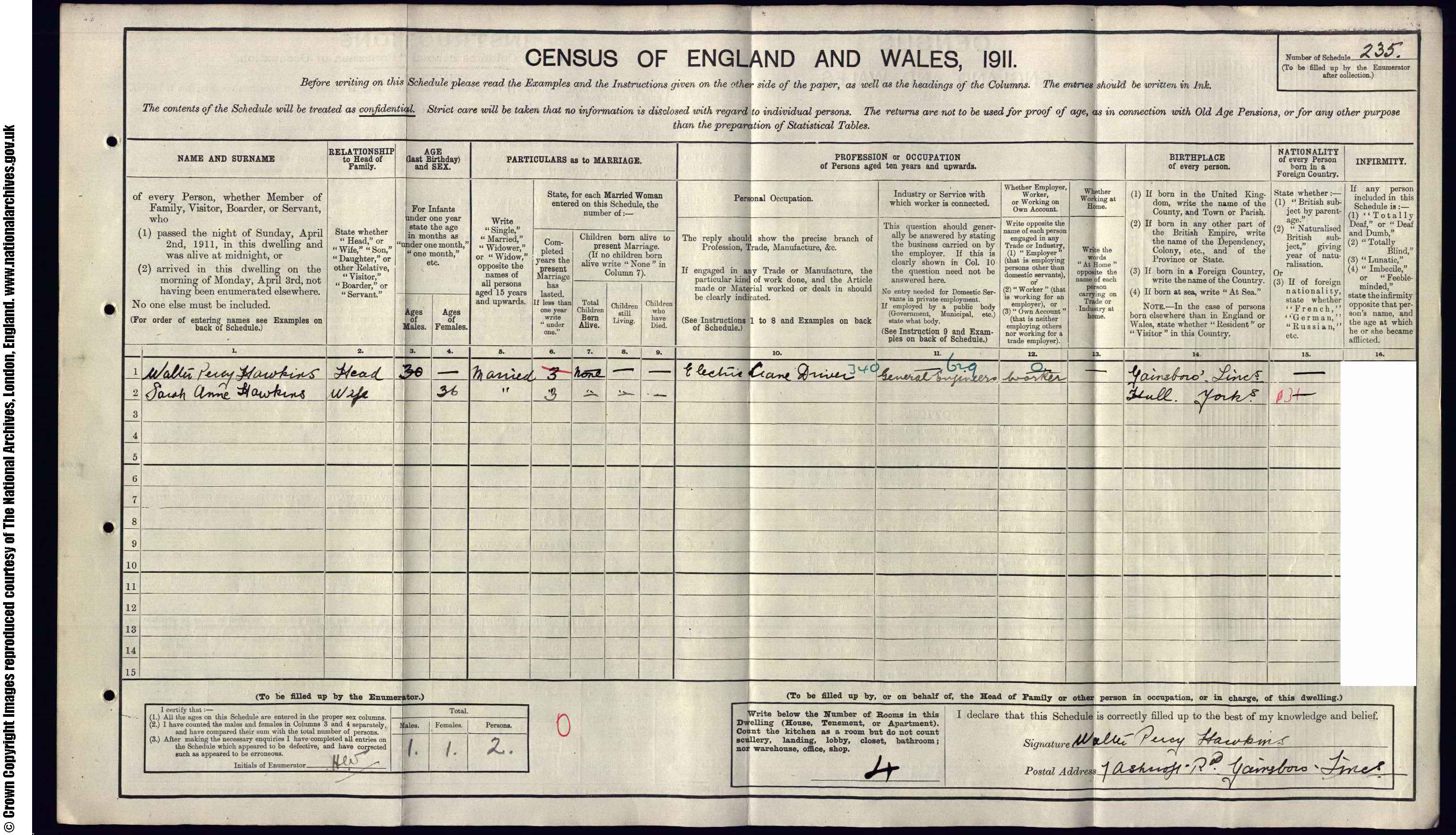 1911: 7  Ashcroft, Gainsborough, Lincolnshire