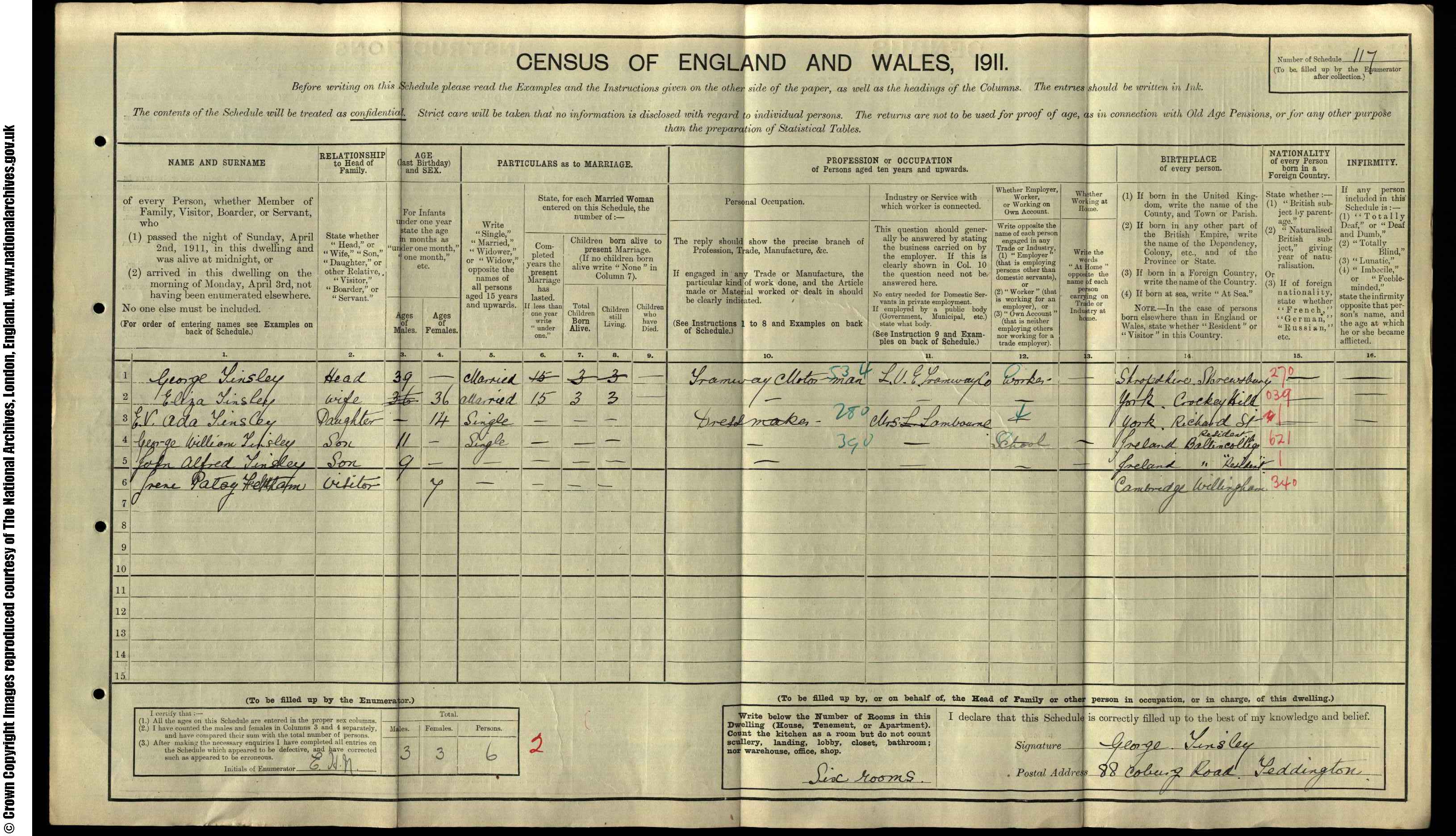 1911: 88  Coburg Road, Teddington, Surrey
