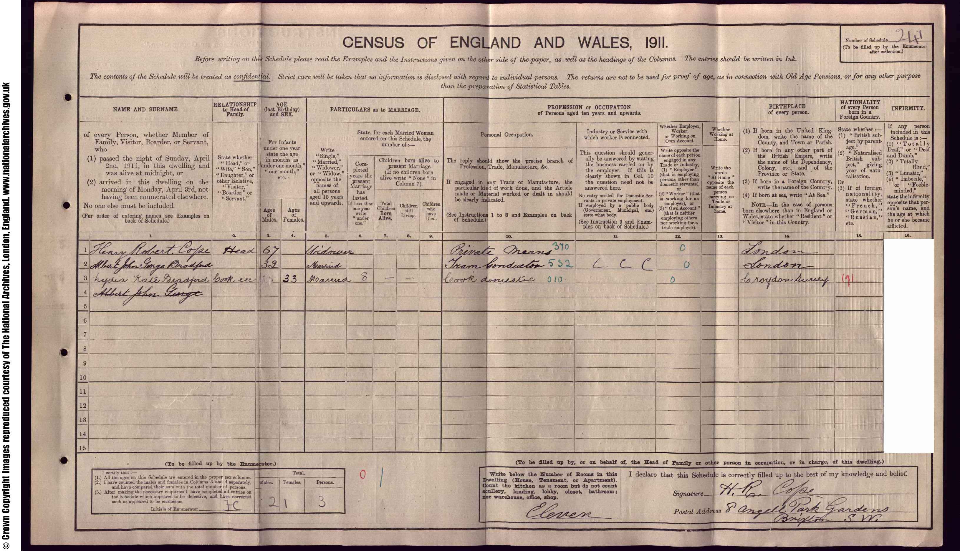 1911: 8  Angell Park Gardens, London