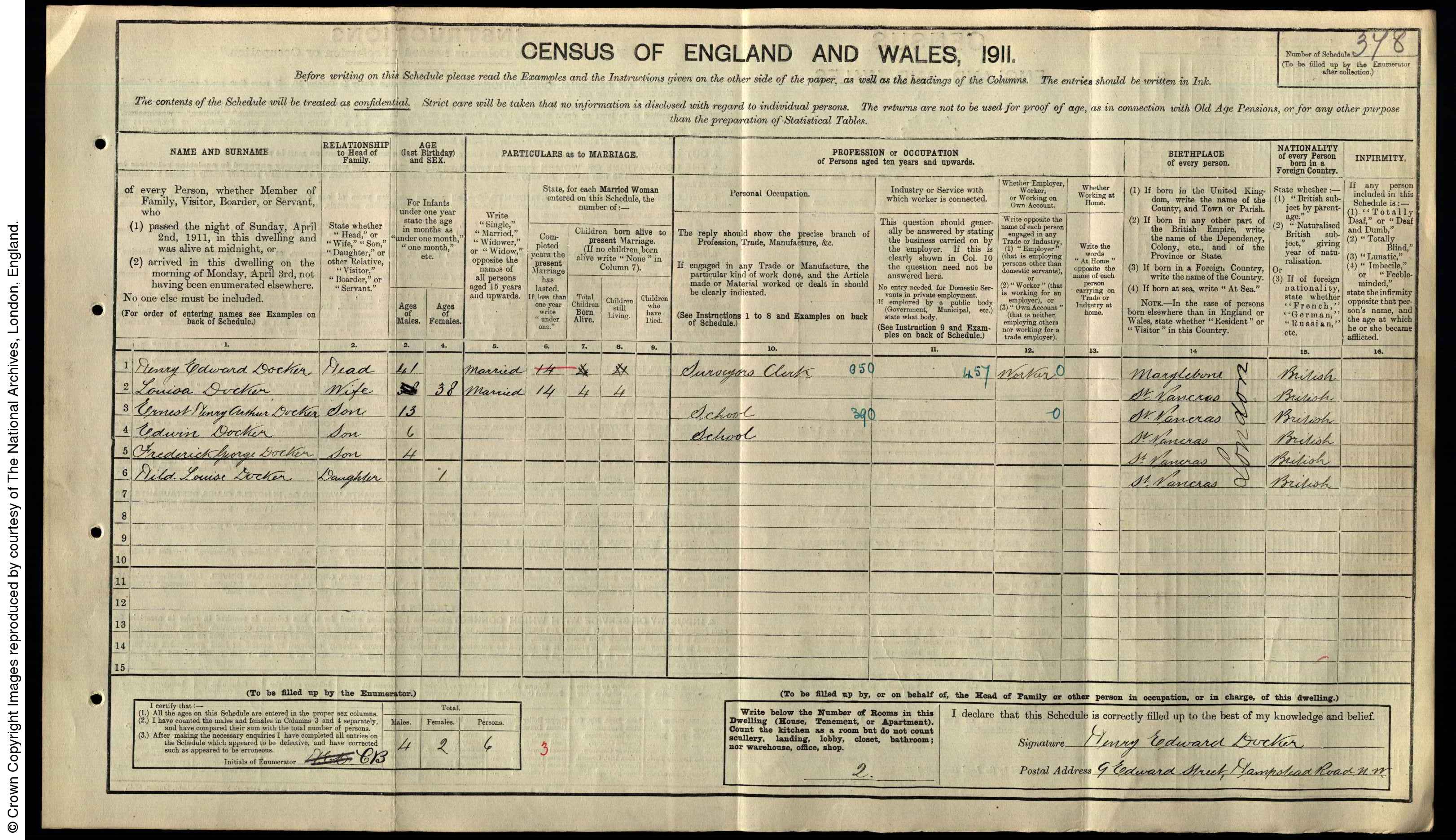 1911: 9 Edward Street, St Pancras, Middlesex