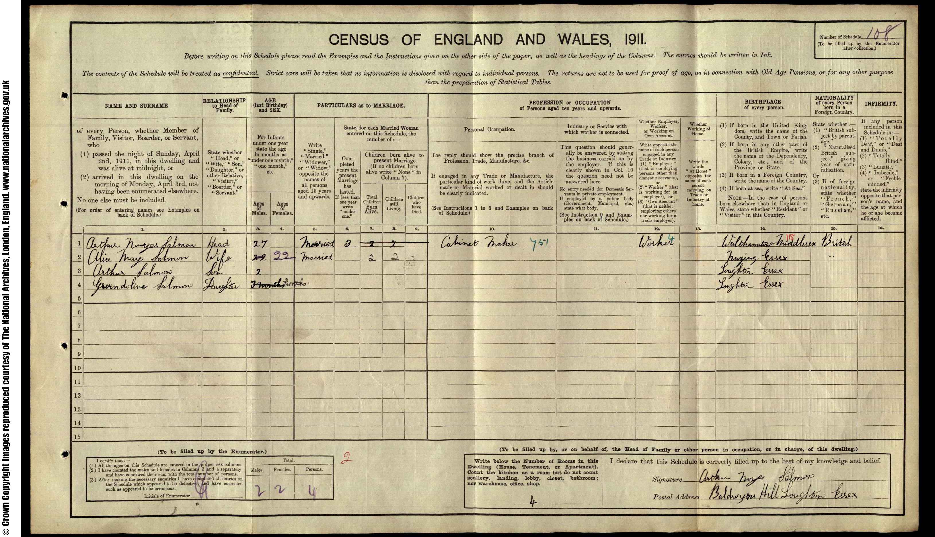 1911: Baldwyns Hill Loughton Essex, Essex