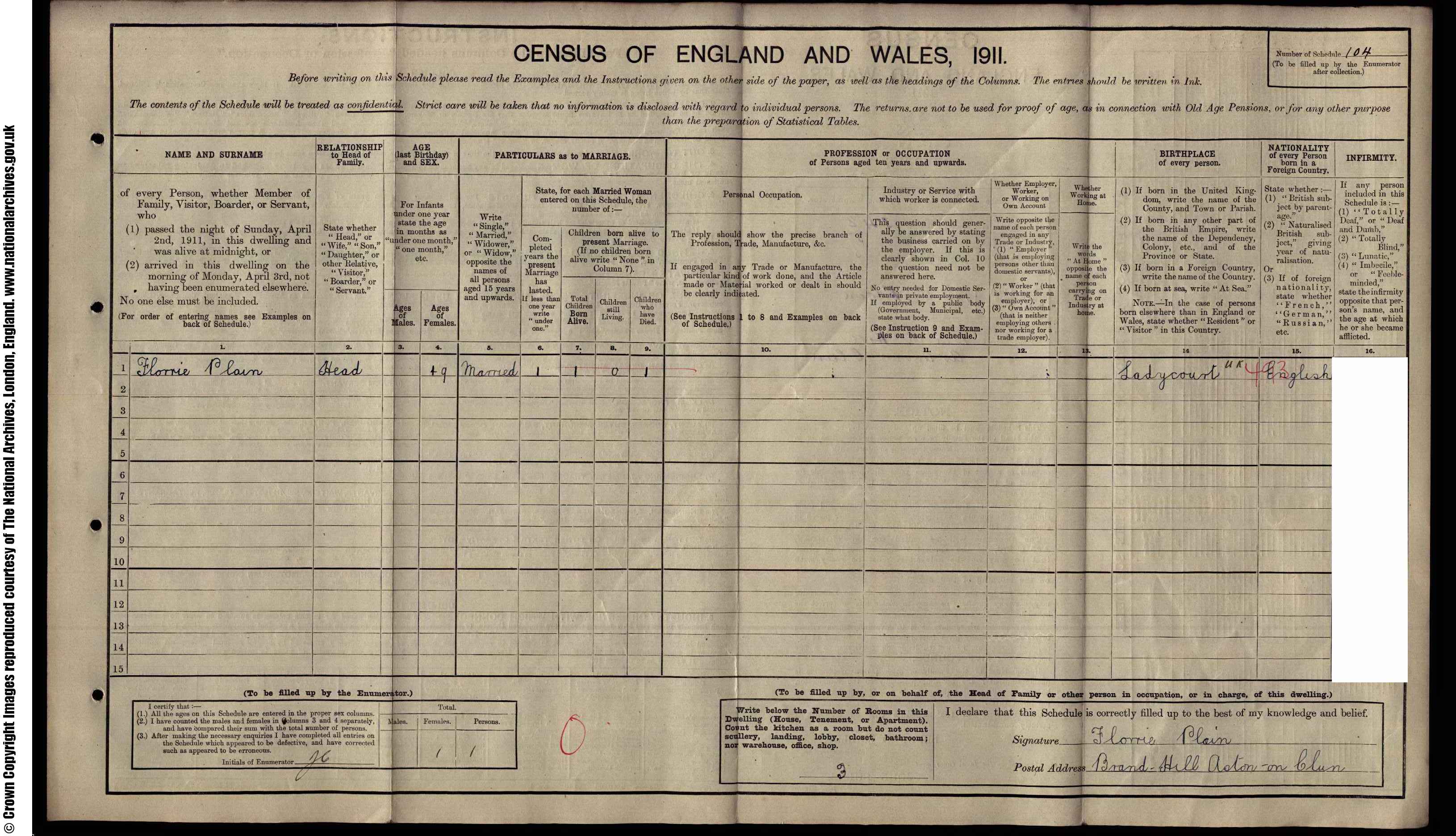 1911: Brand Hill, Acton on Clun, Shropshire