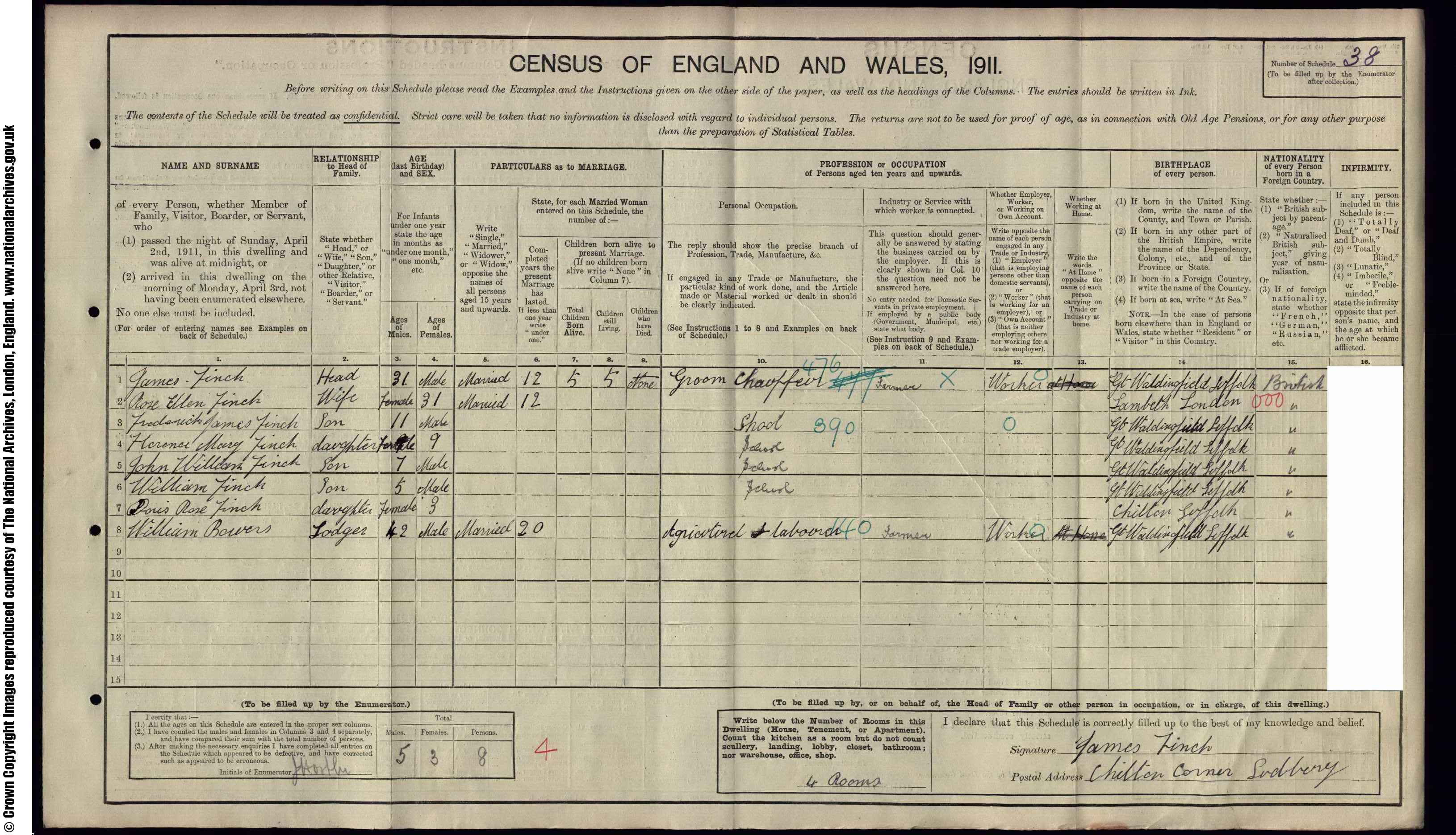 1911: Chilton End Sudbury Suffolk, Suffolk