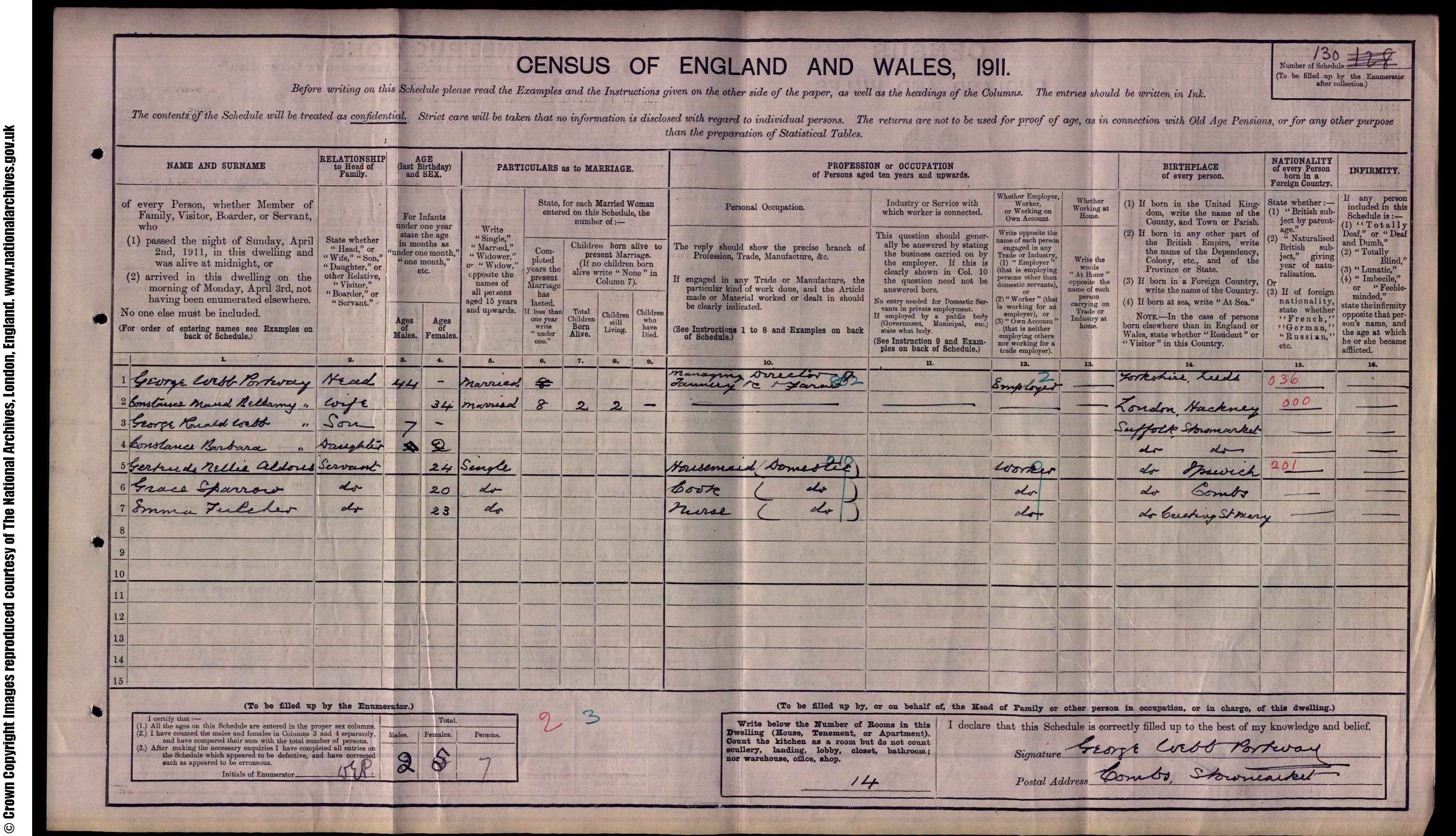 1911: Combs Stowmarket, Suffolk