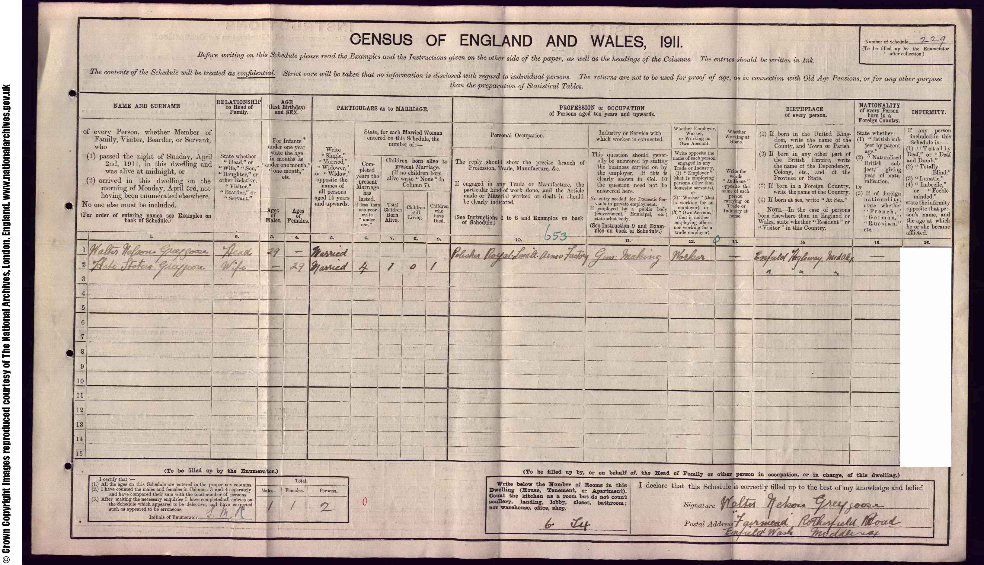 1911: Fairmead Rotherfield Road Enfield Wash, Middlesex