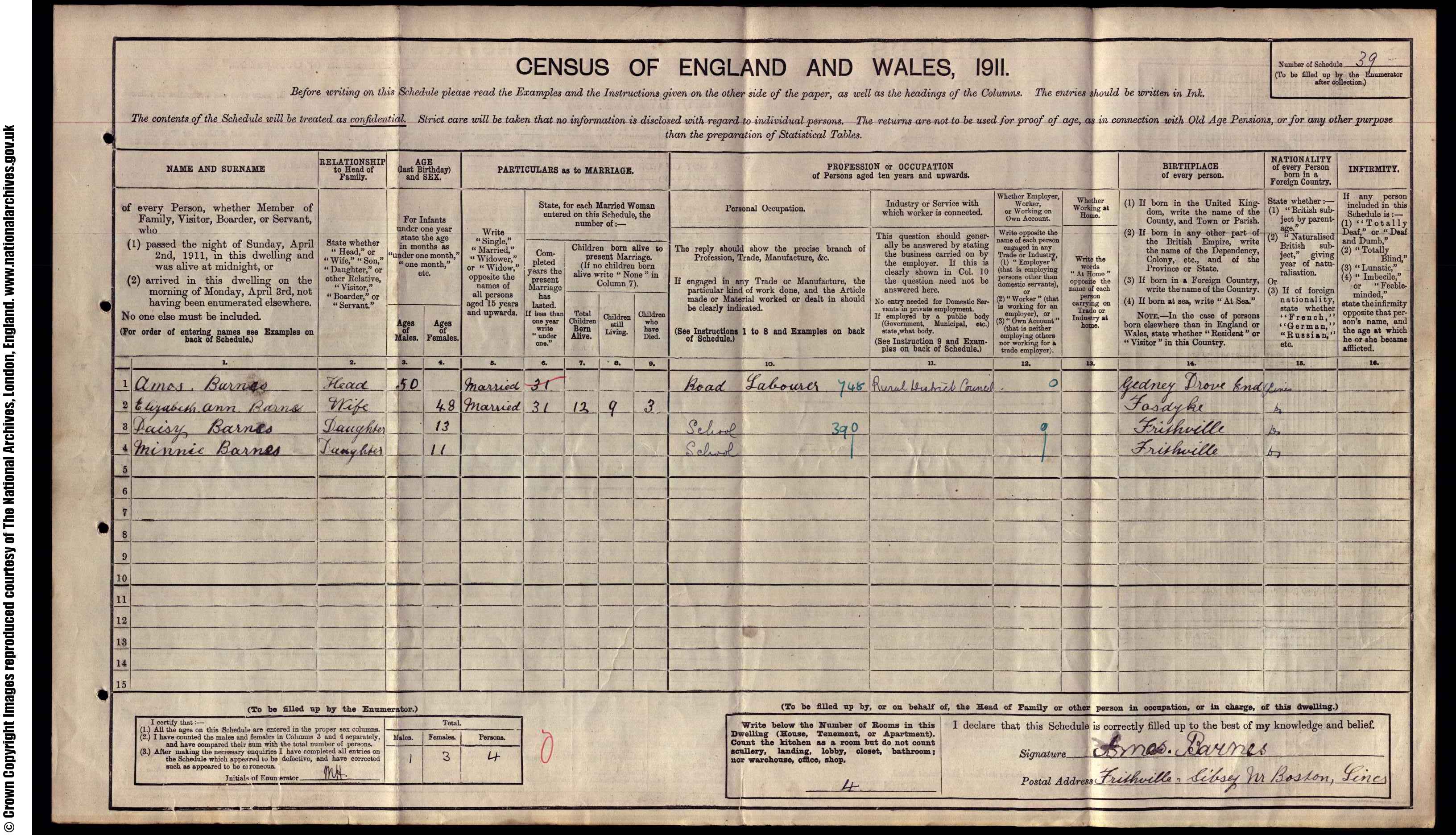 1911: Frithville Boston, Lincolnshire