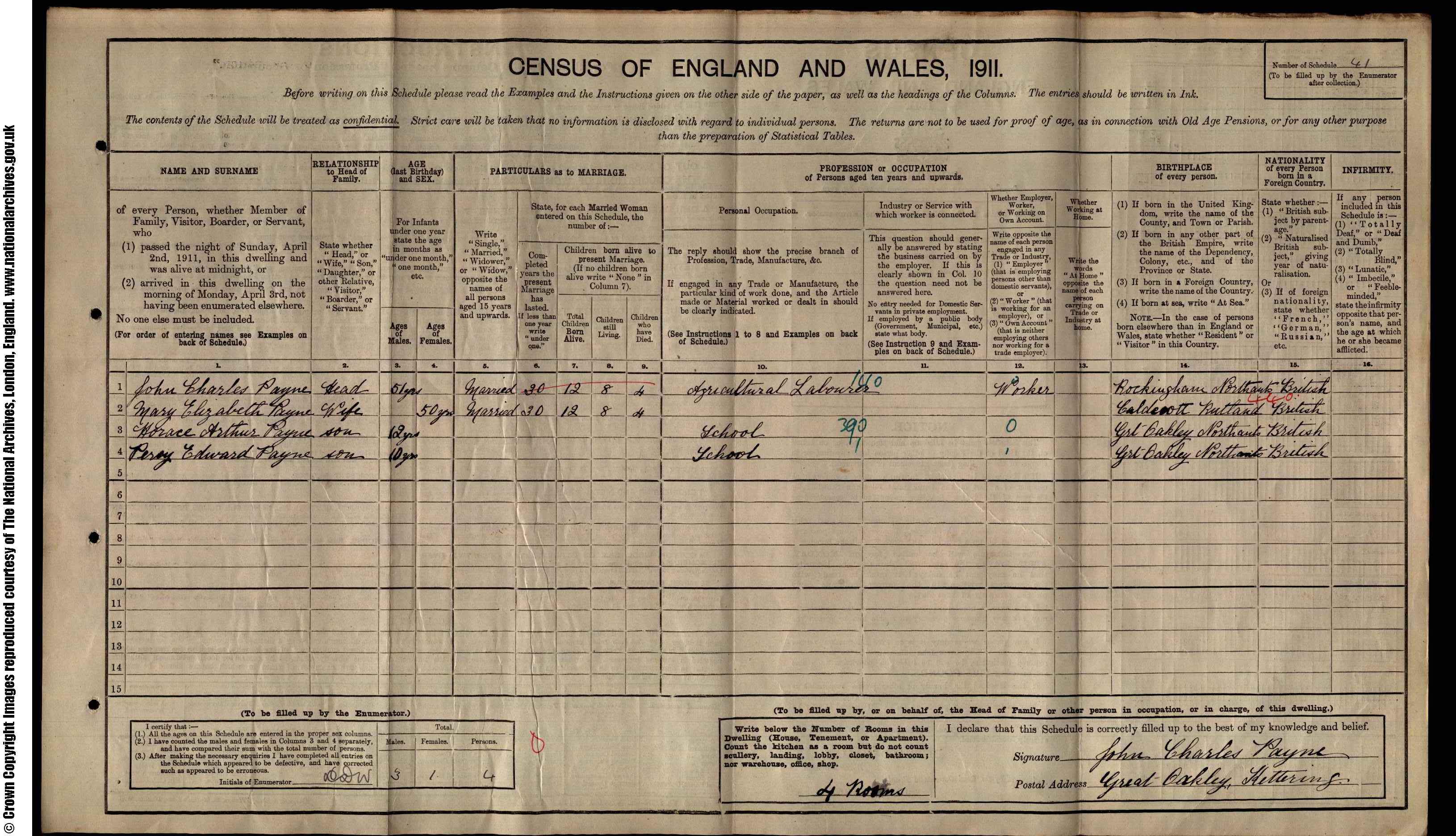 1911: Great Oakley Kettering, Northamptonshire