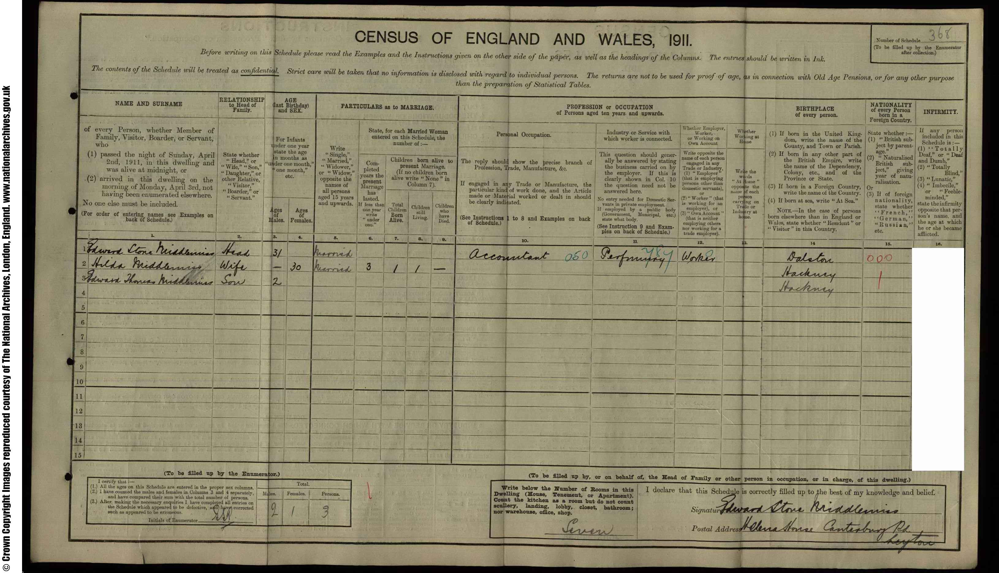 1911: Helena House Canterbury Road Leyton, Essex